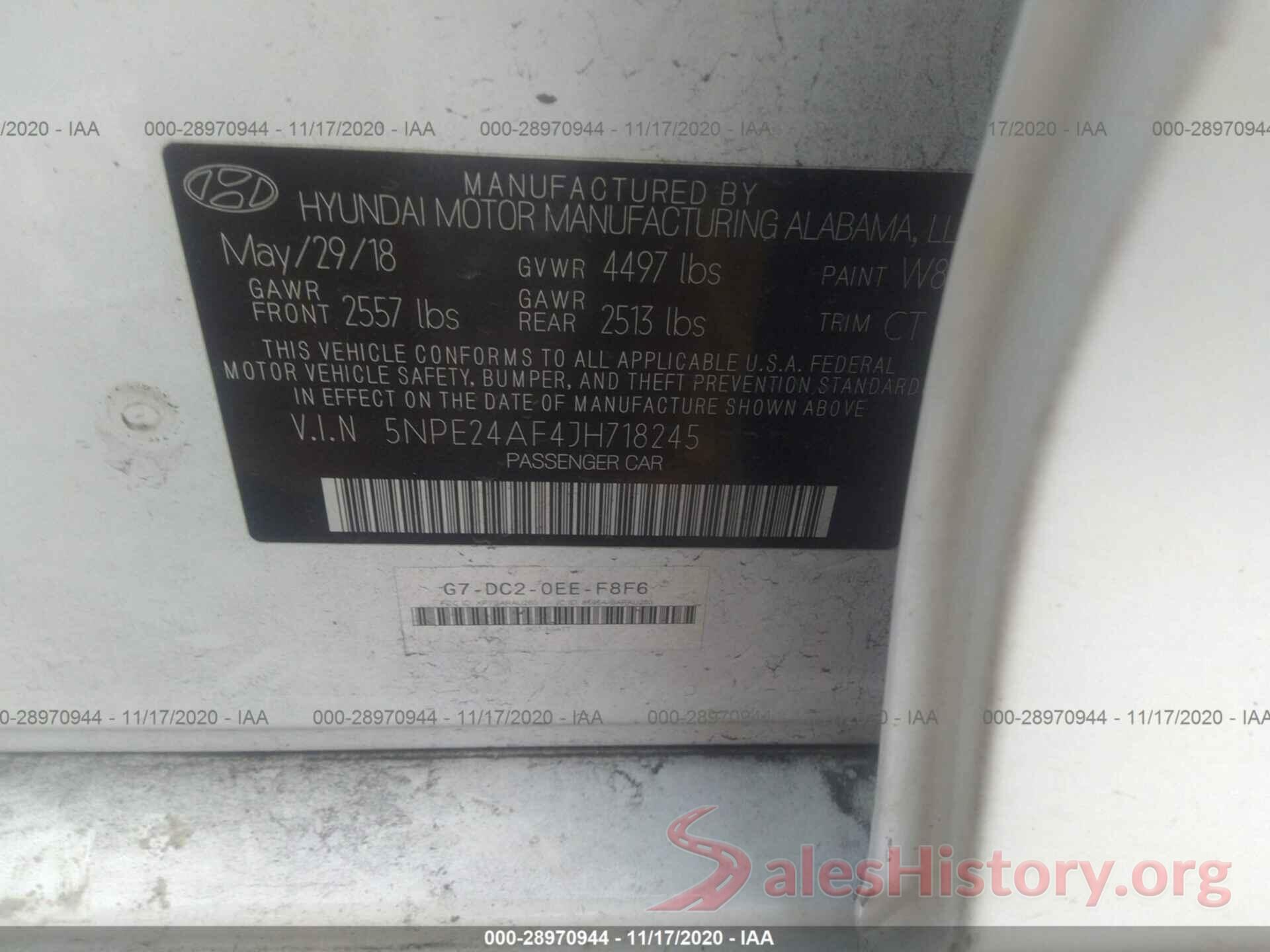 5NPE24AF4JH718245 2018 HYUNDAI SONATA