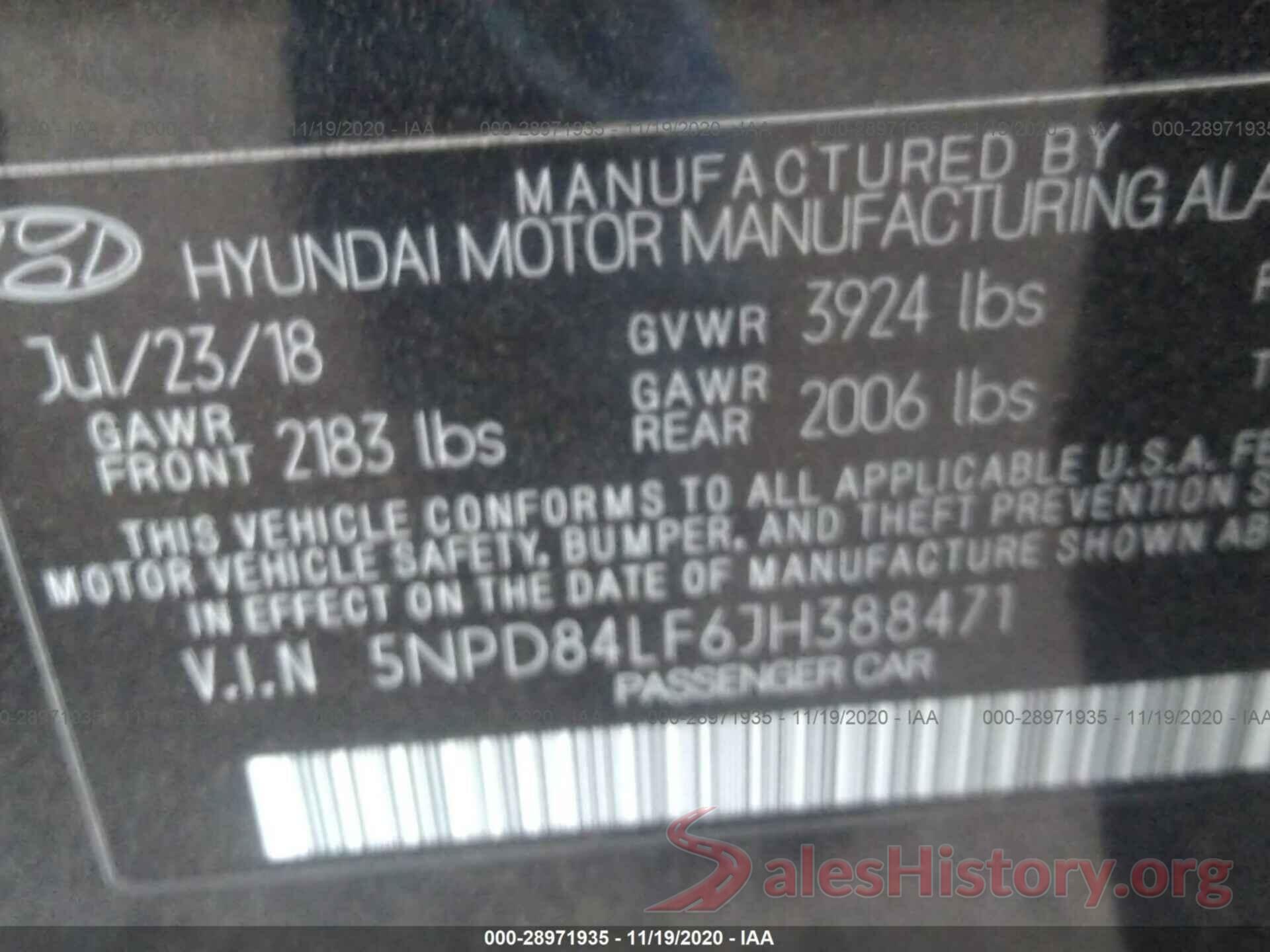 5NPD84LF6JH388471 2018 HYUNDAI ELANTRA