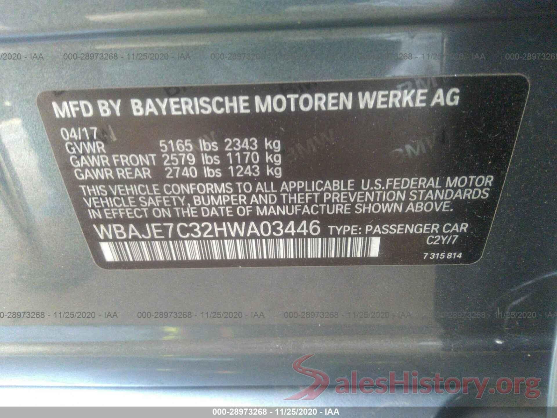 WBAJE7C32HWA03446 2017 BMW 5 SERIES