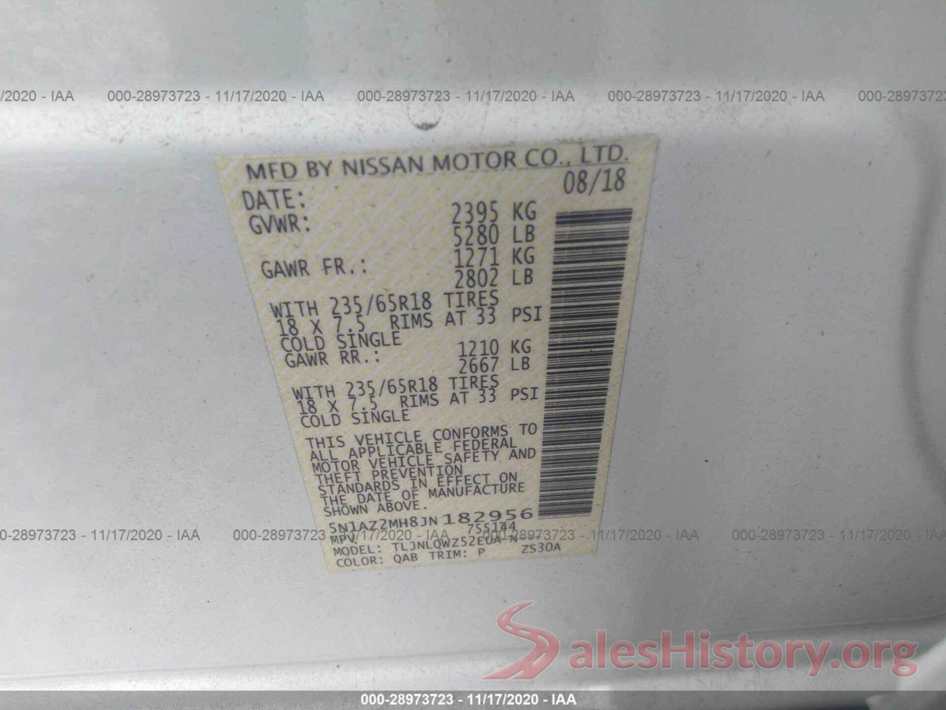 5N1AZ2MH8JN182956 2018 NISSAN MURANO