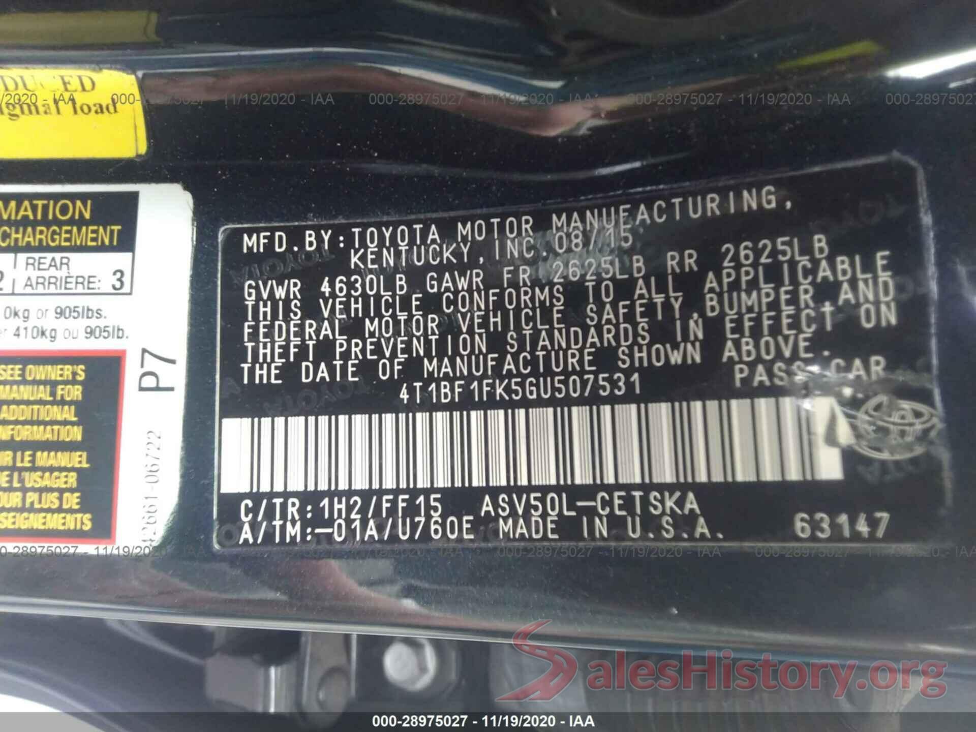 4T1BF1FK5GU507531 2016 TOYOTA CAMRY