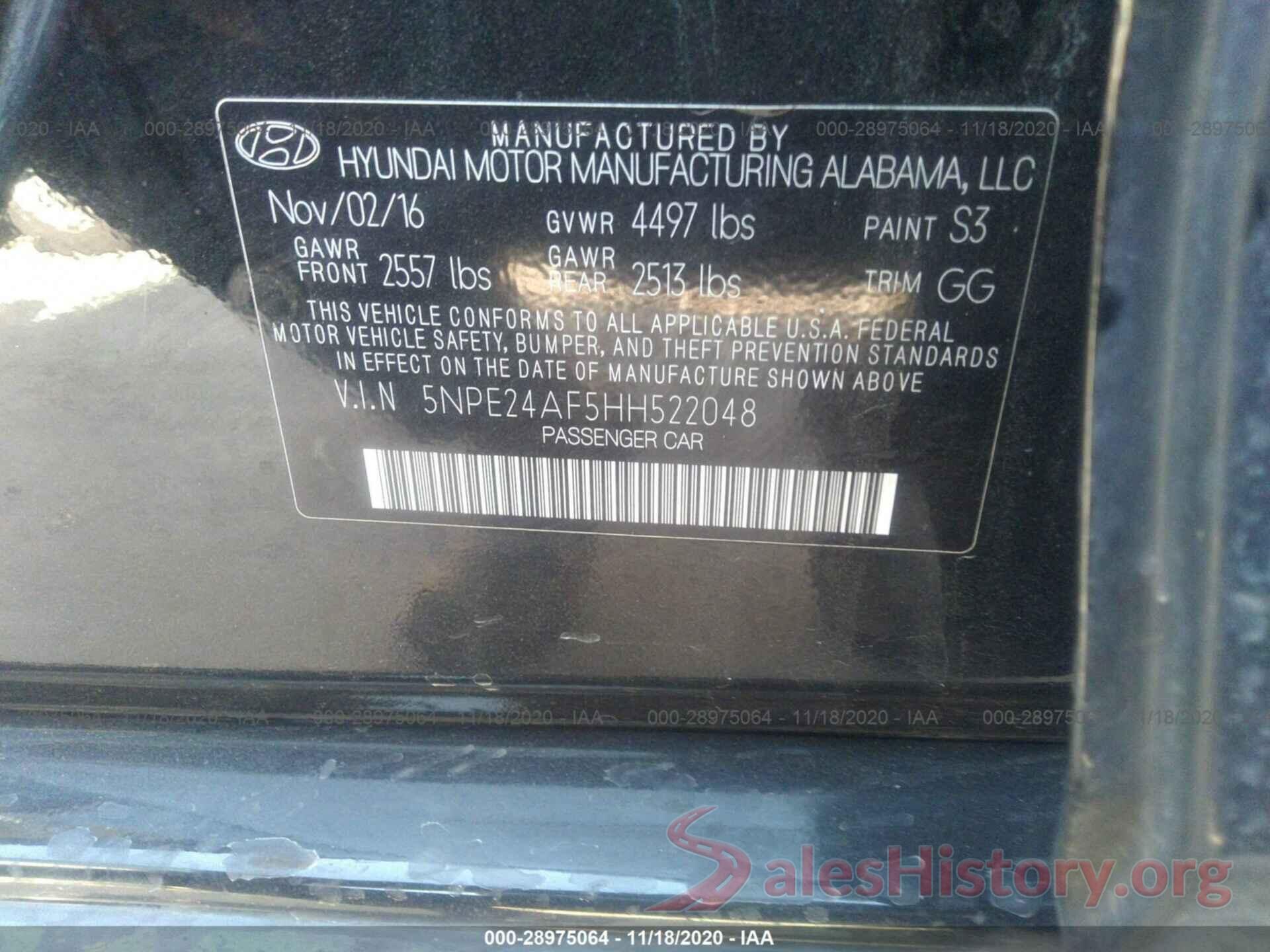 5NPE24AF5HH522048 2017 HYUNDAI SONATA