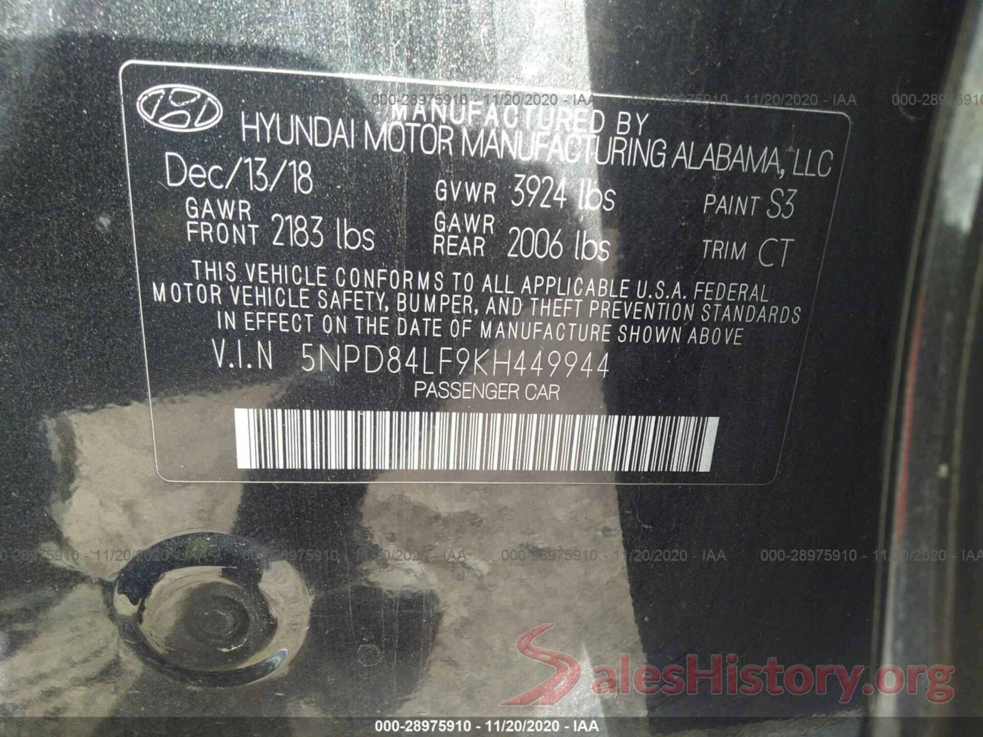 5NPD84LF9KH449944 2019 HYUNDAI ELANTRA