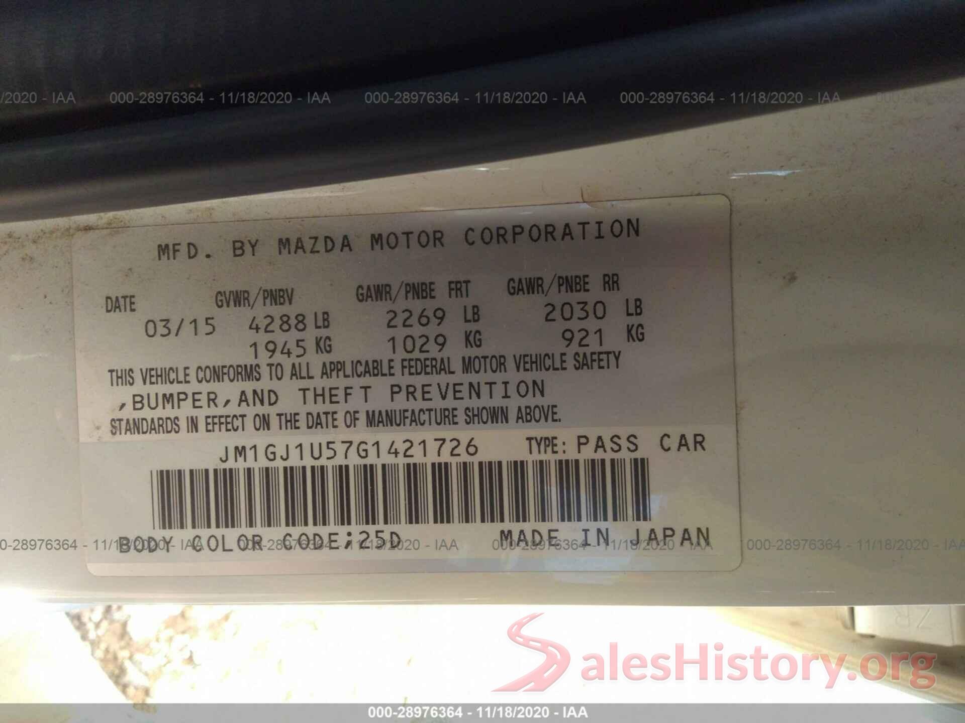 JM1GJ1U57G1421726 2016 MAZDA MAZDA6