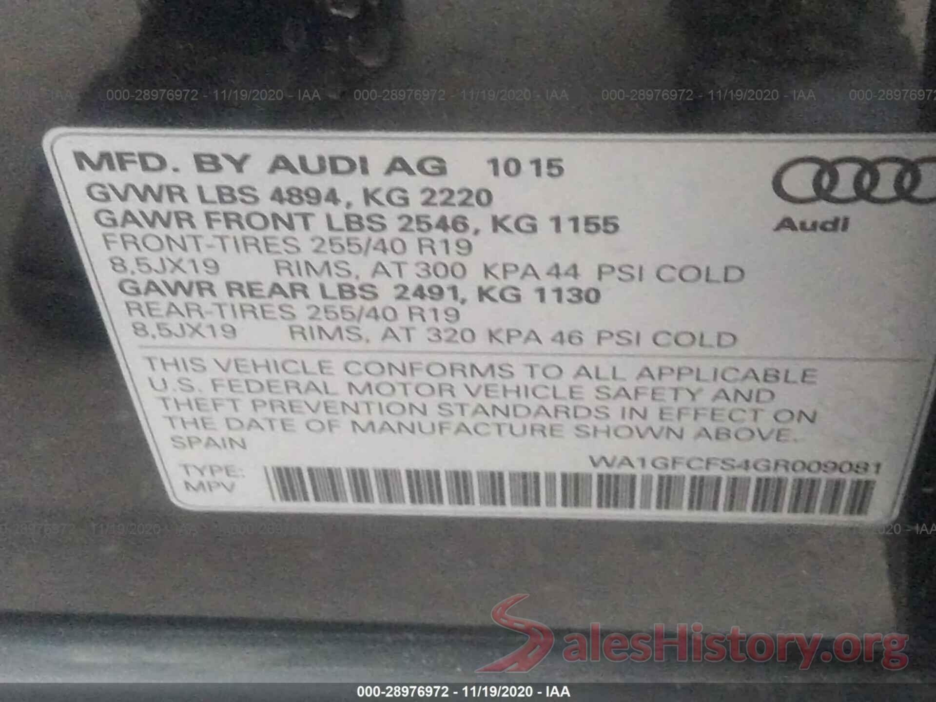 WA1GFCFS4GR009081 2016 AUDI Q3