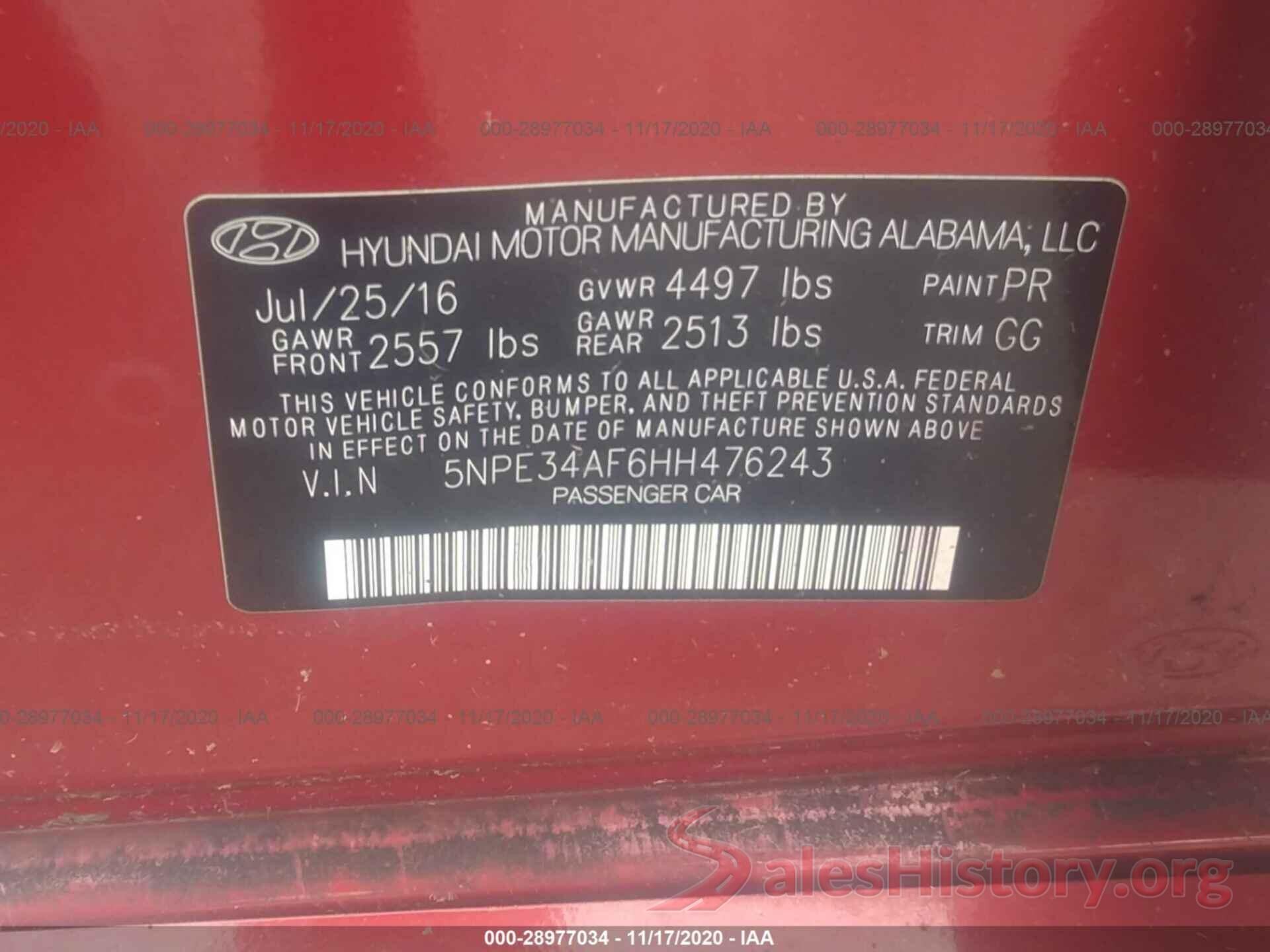 5NPE34AF6HH476243 2017 HYUNDAI SONATA