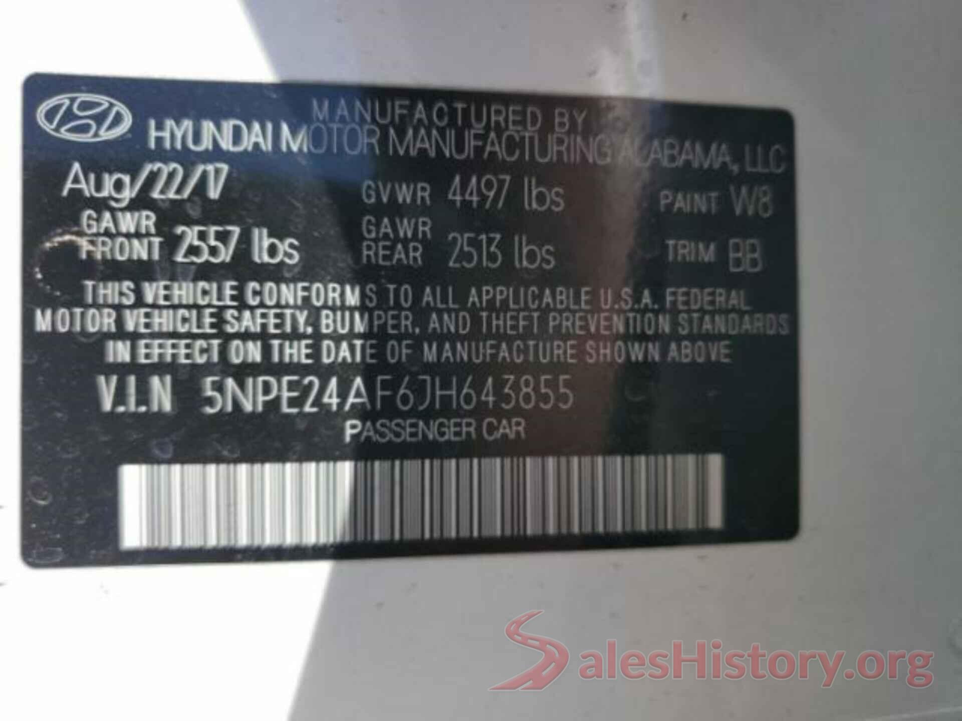 5NPE24AF6JH643855 2018 HYUNDAI SONATA