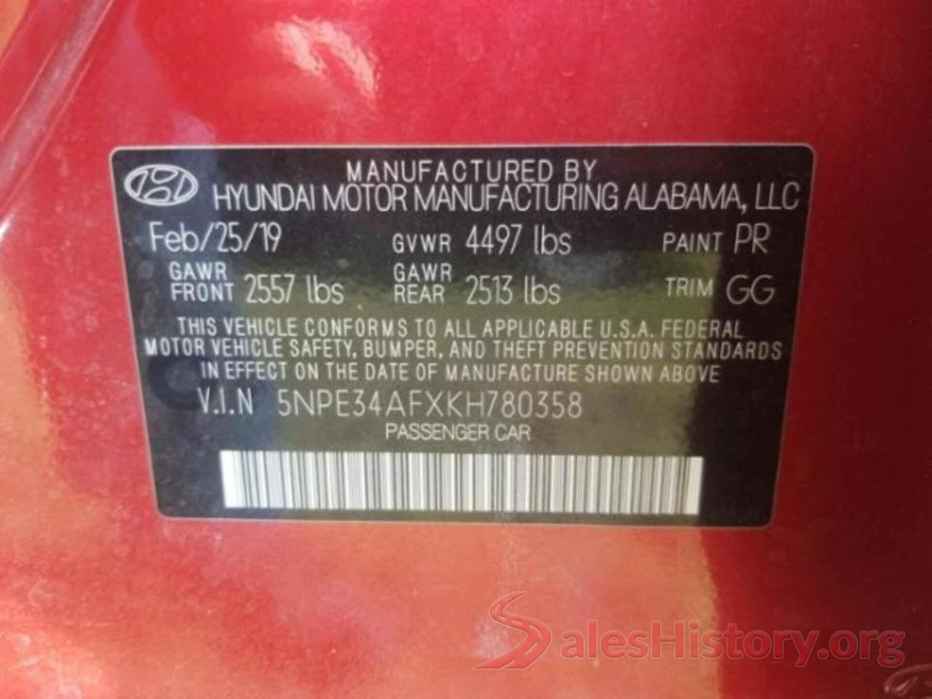 5NPE34AFXKH780358 2019 HYUNDAI SONATA