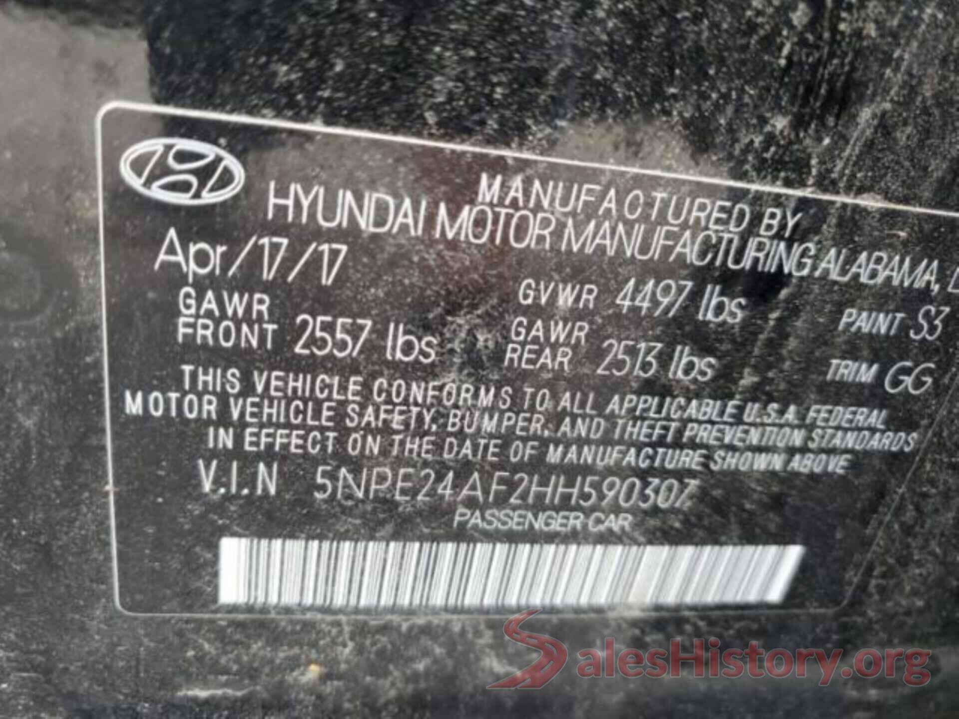 5NPE24AF2HH590307 2017 HYUNDAI SONATA