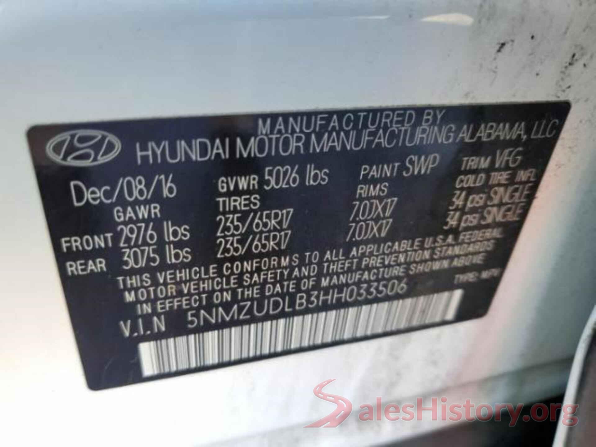 5NMZUDLB3HH033506 2017 HYUNDAI SANTA FE SPORT