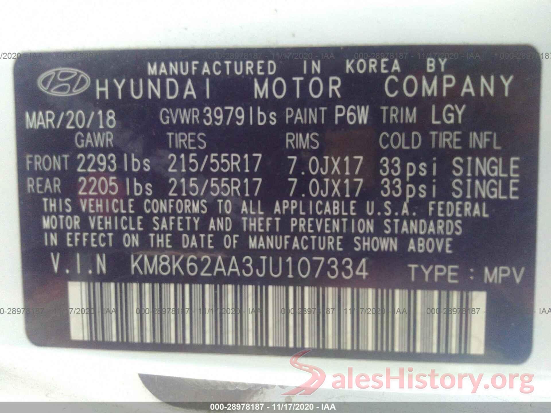 KM8K62AA3JU107334 2018 HYUNDAI KONA