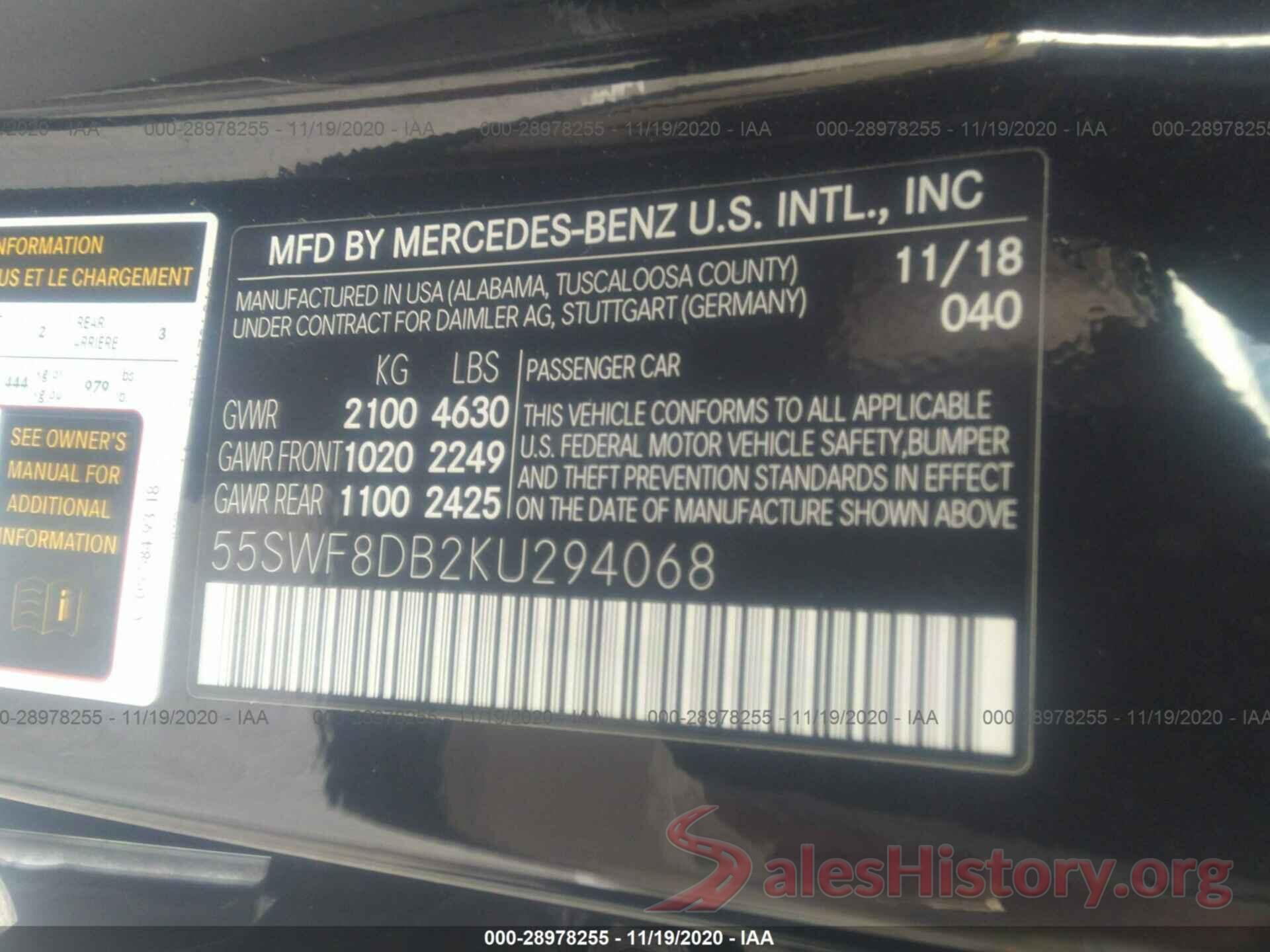 55SWF8DB2KU294068 2019 MERCEDES-BENZ C-CLASS