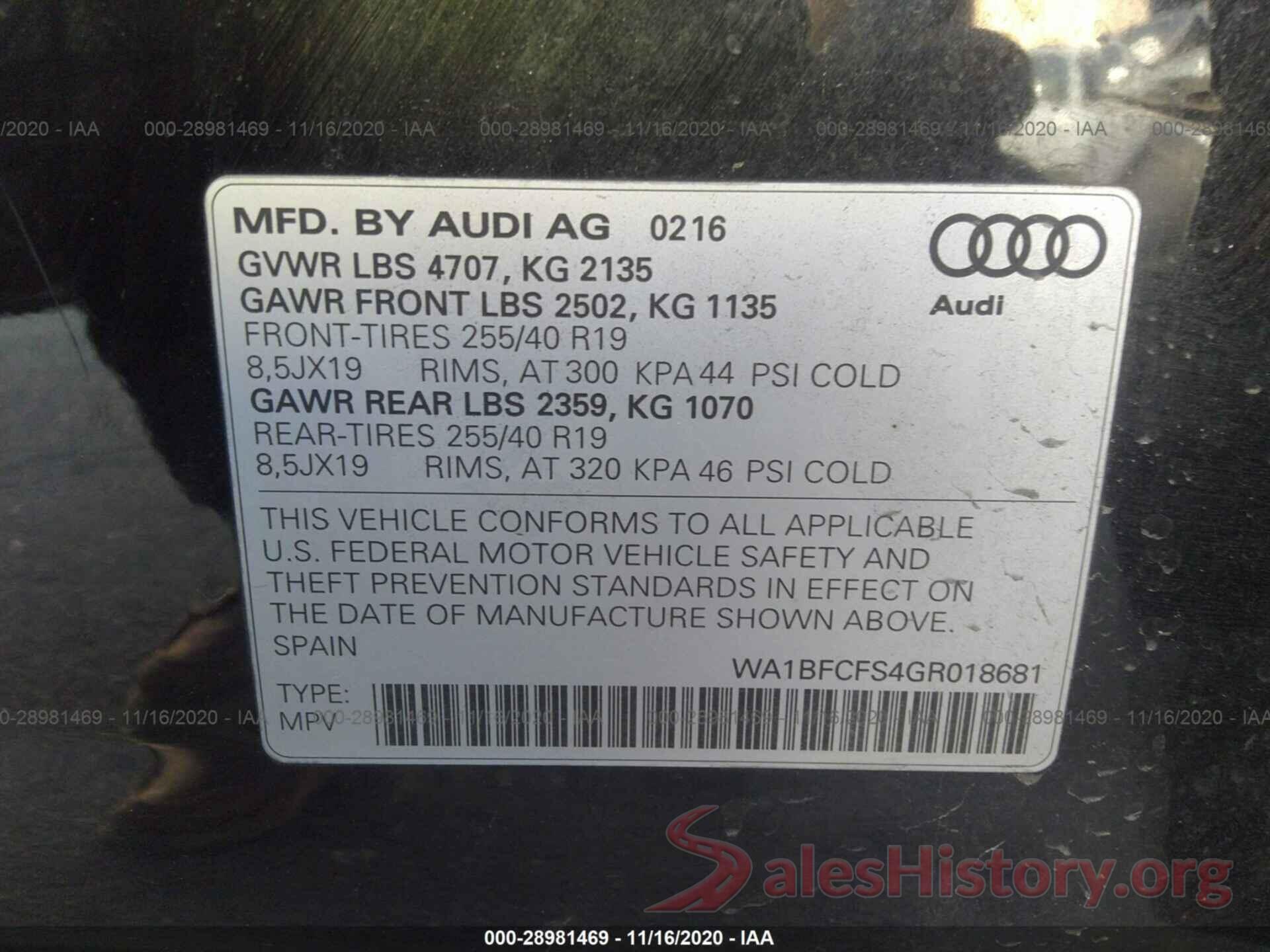 WA1BFCFS4GR018681 2016 AUDI Q3