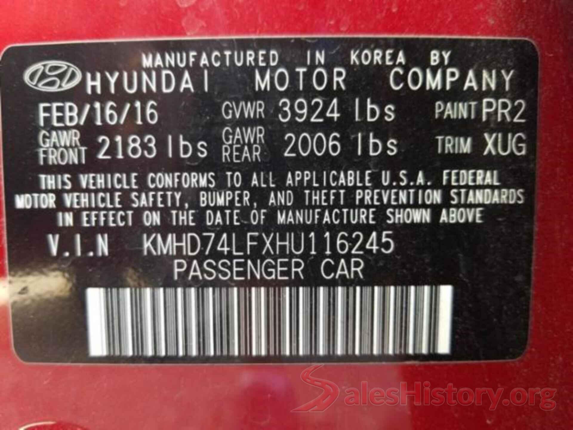 KMHD74LFXHU116245 2017 HYUNDAI ELANTRA