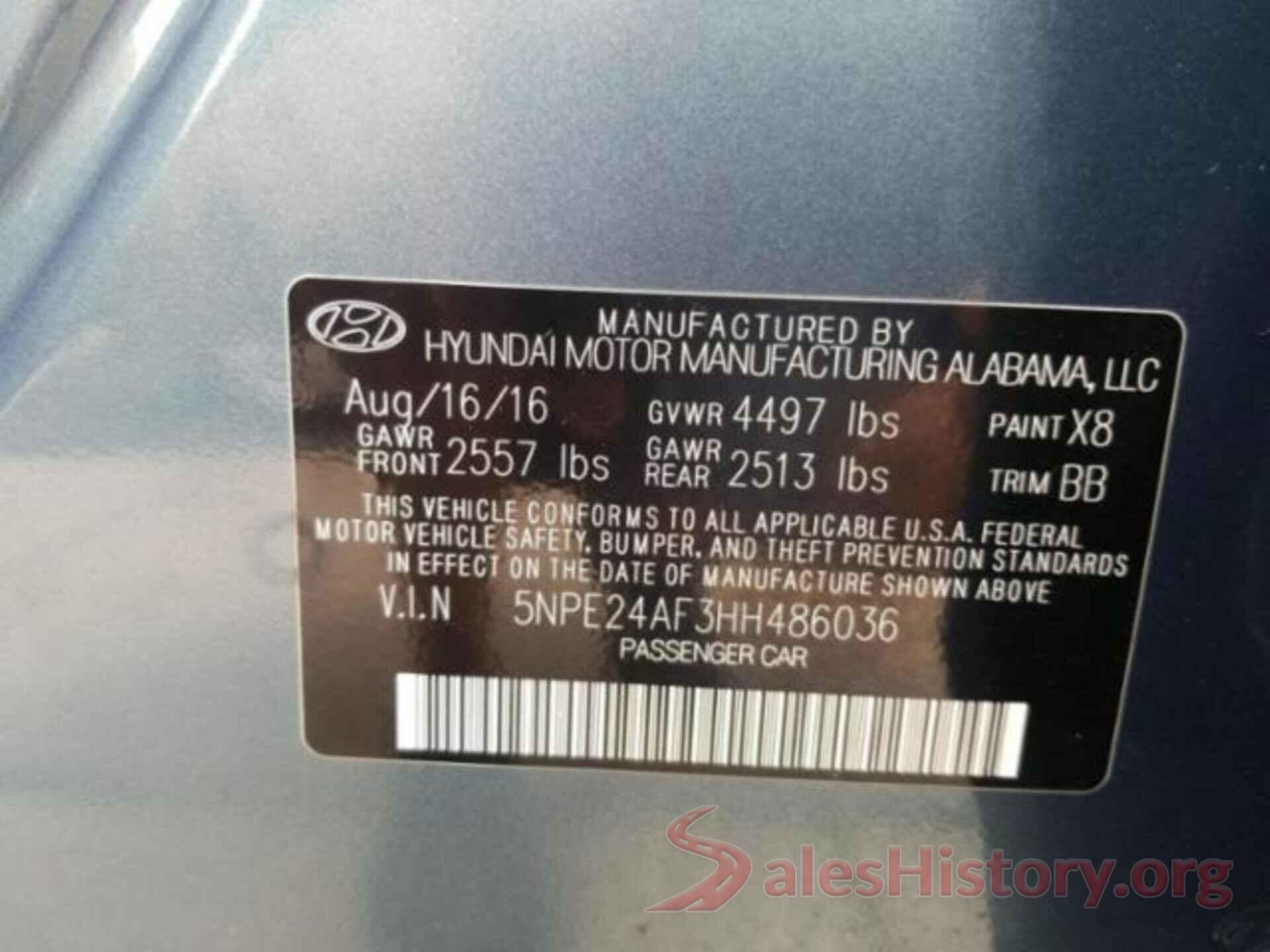 5NPE24AF3HH486036 2017 HYUNDAI SONATA