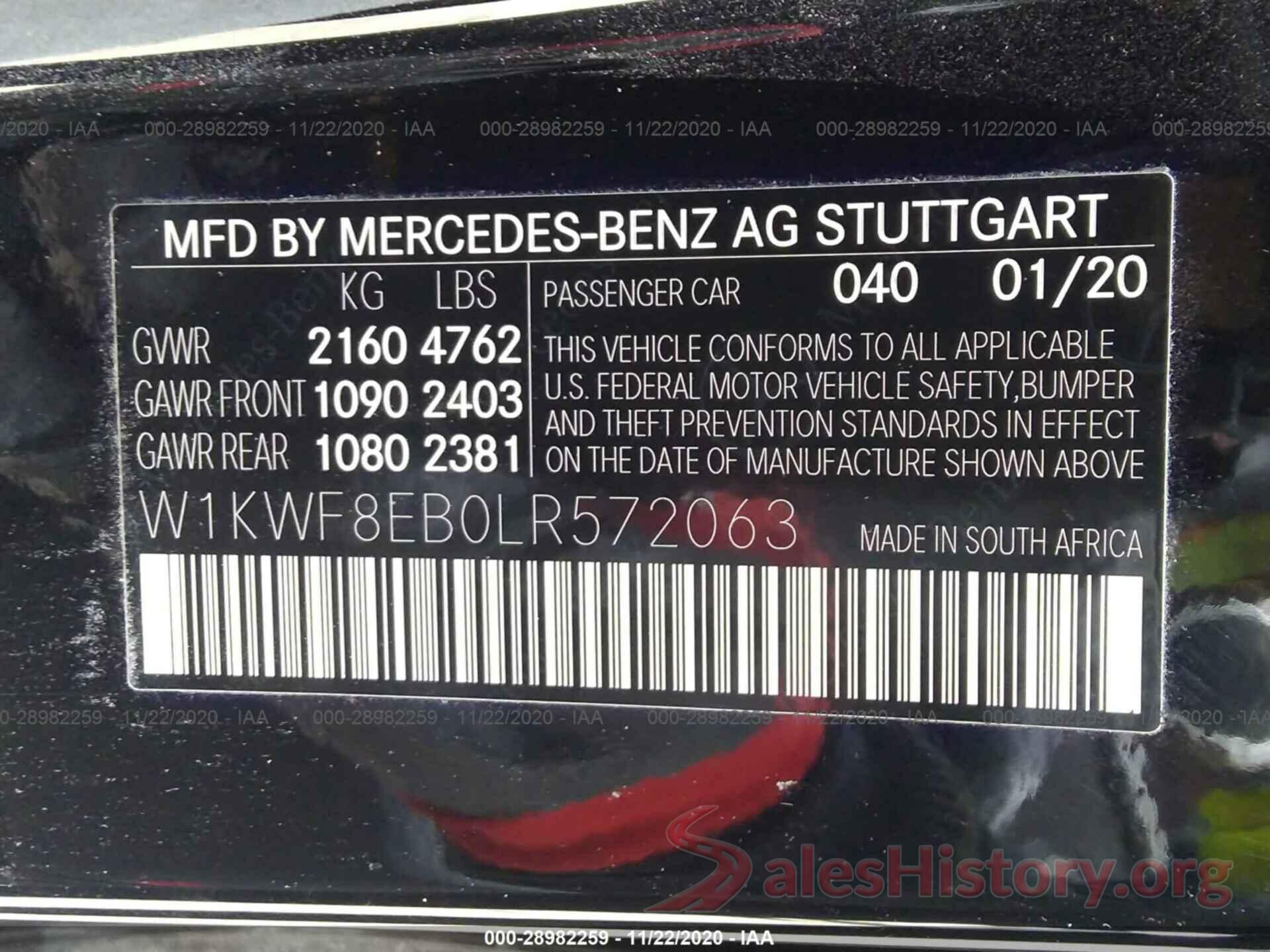 W1KWF8EB0LR572063 2020 MERCEDES-BENZ C-CLASS