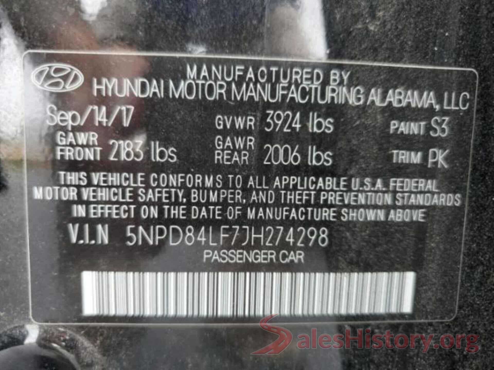 5NPD84LF7JH274298 2018 HYUNDAI ELANTRA