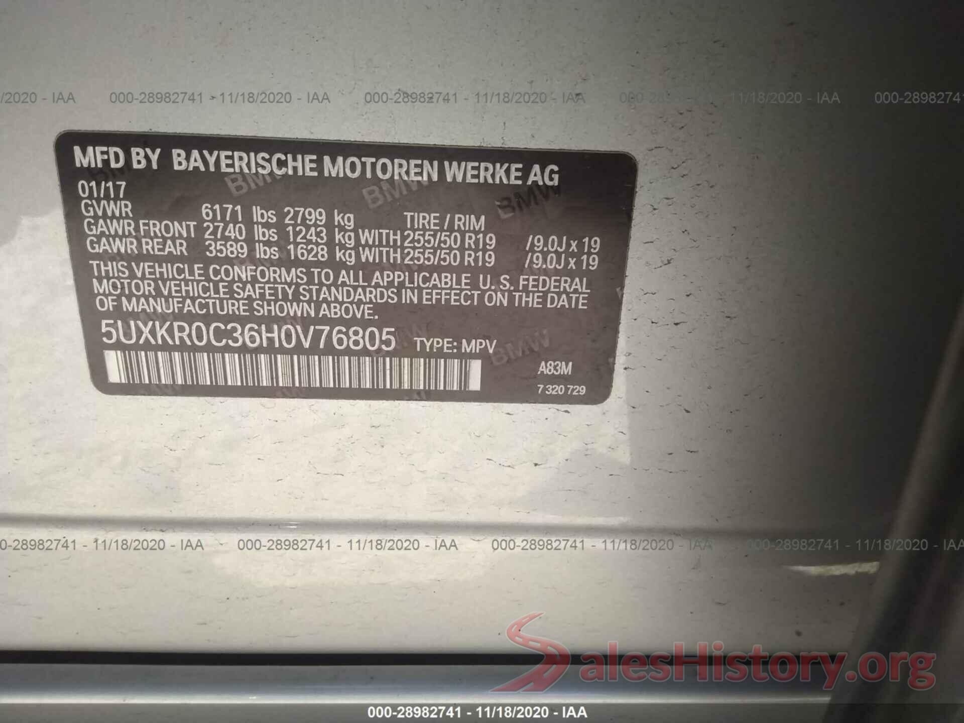 5UXKR0C36H0V76805 2017 BMW X5