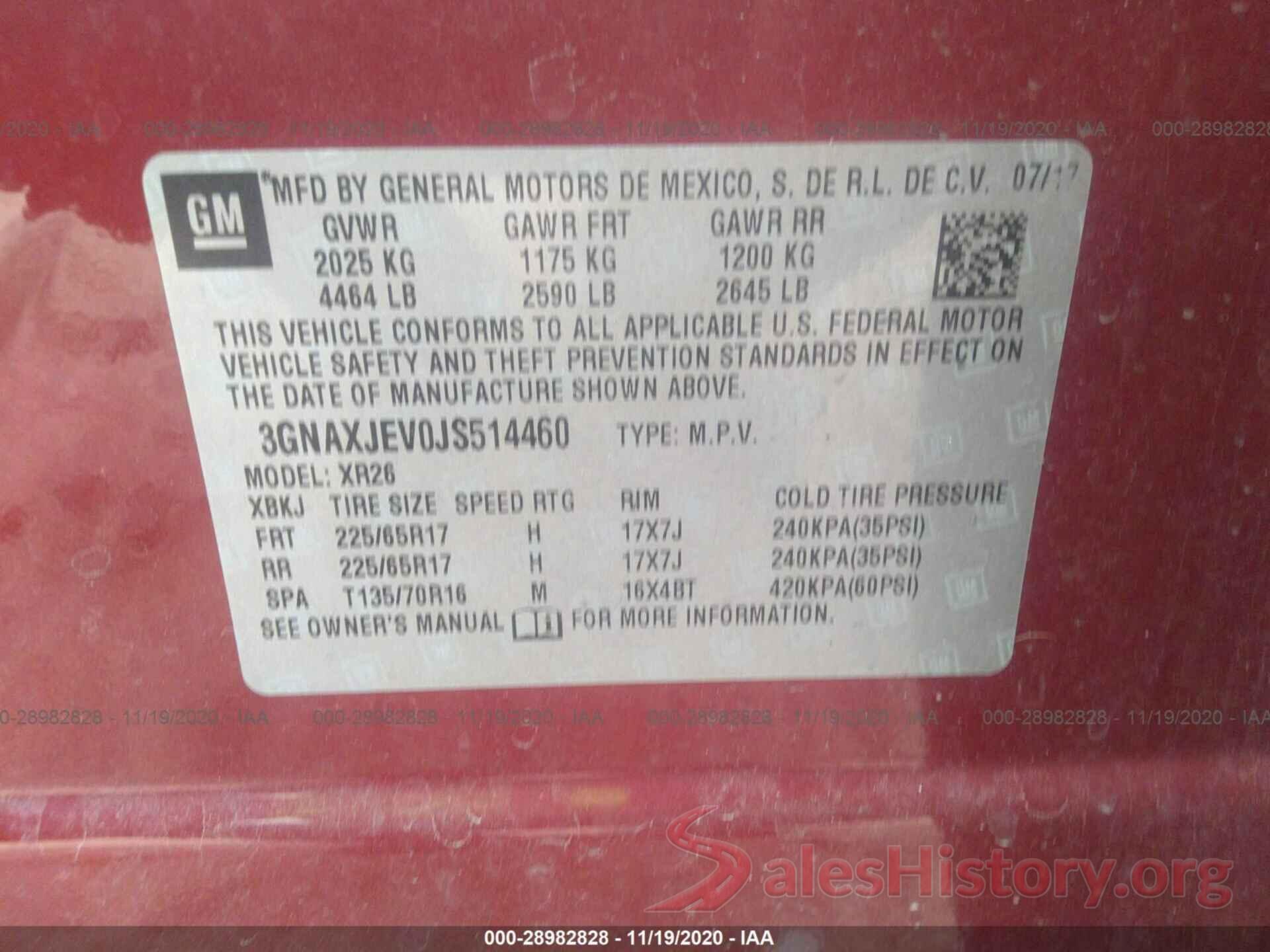 3GNAXJEV0JS514460 2018 CHEVROLET EQUINOX