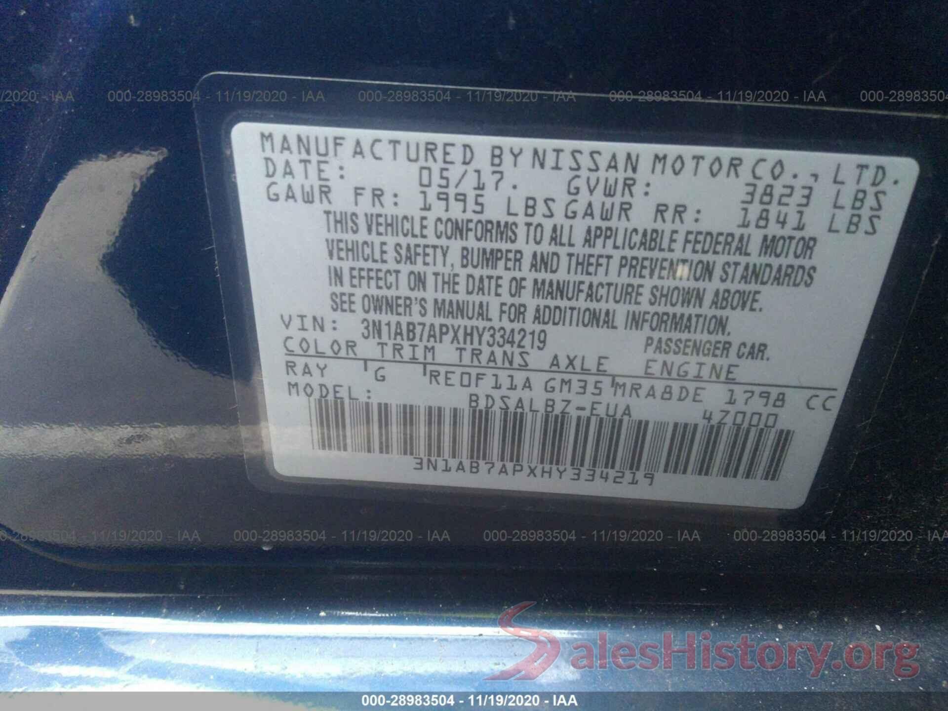 3N1AB7APXHY334219 2017 NISSAN SENTRA