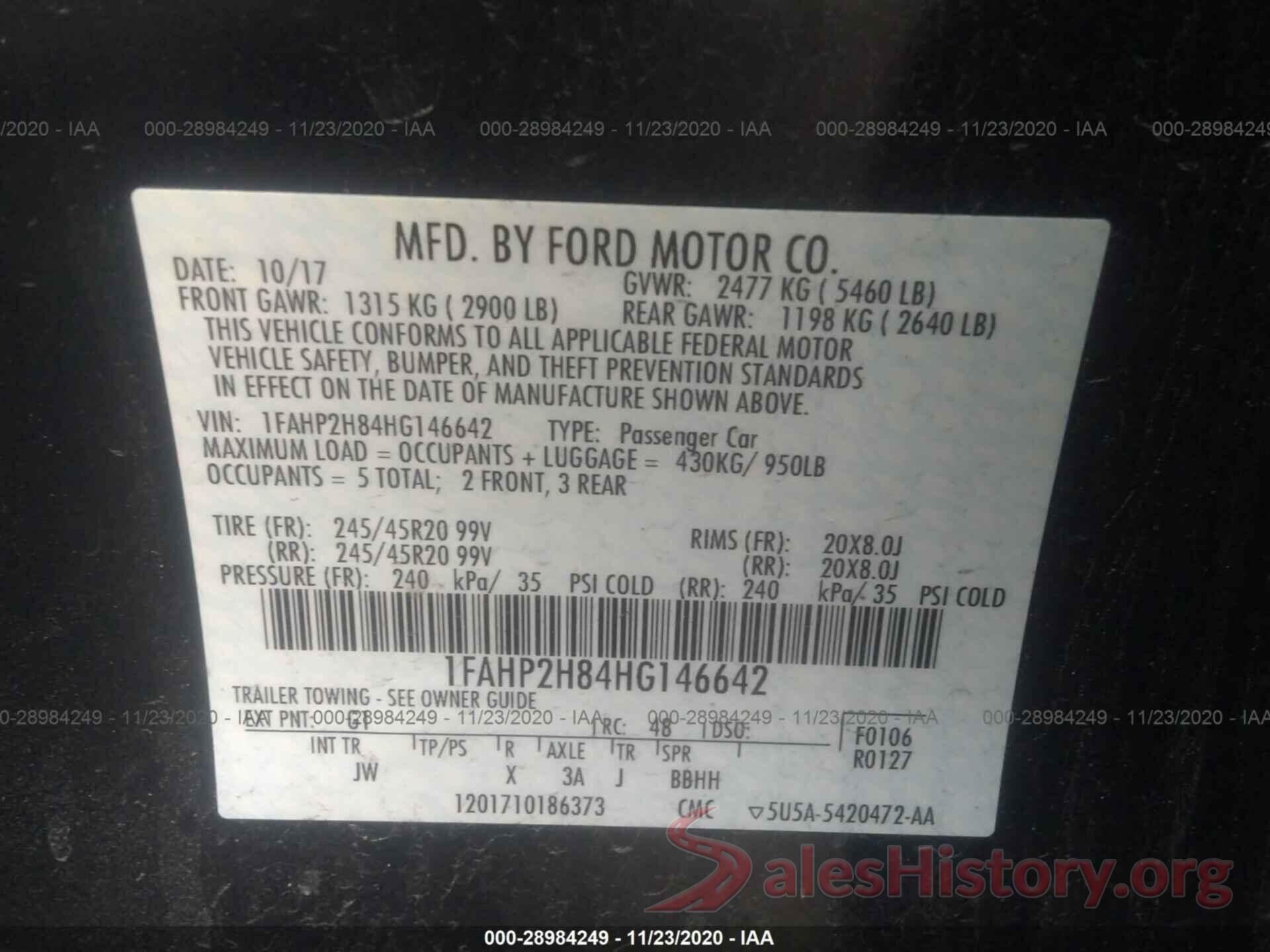 1FAHP2H84HG146642 2017 FORD TAURUS