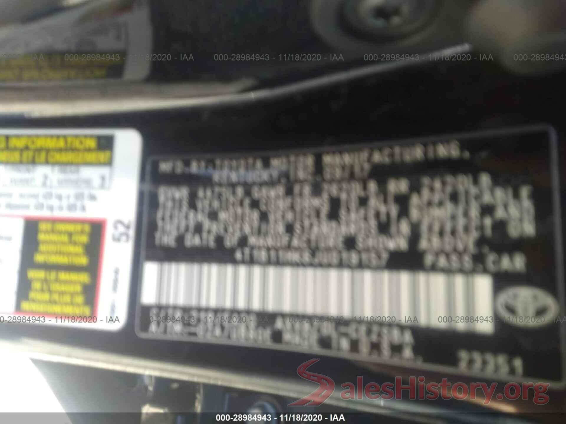 4T1B11HK6JU019157 2018 TOYOTA CAMRY