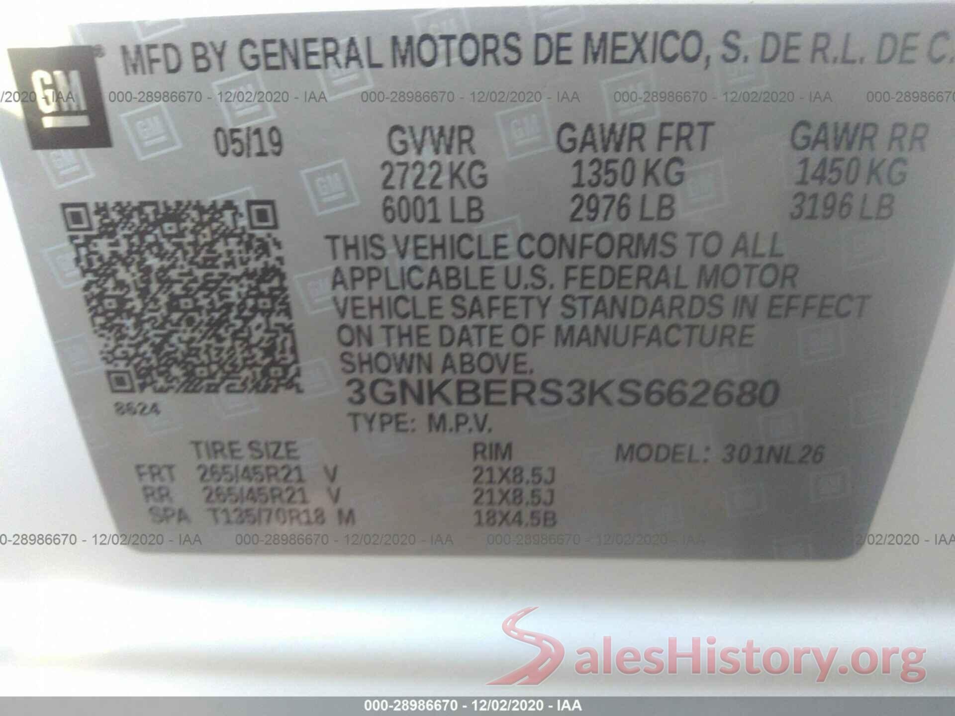 3GNKBERS3KS662680 2019 CHEVROLET BLAZER