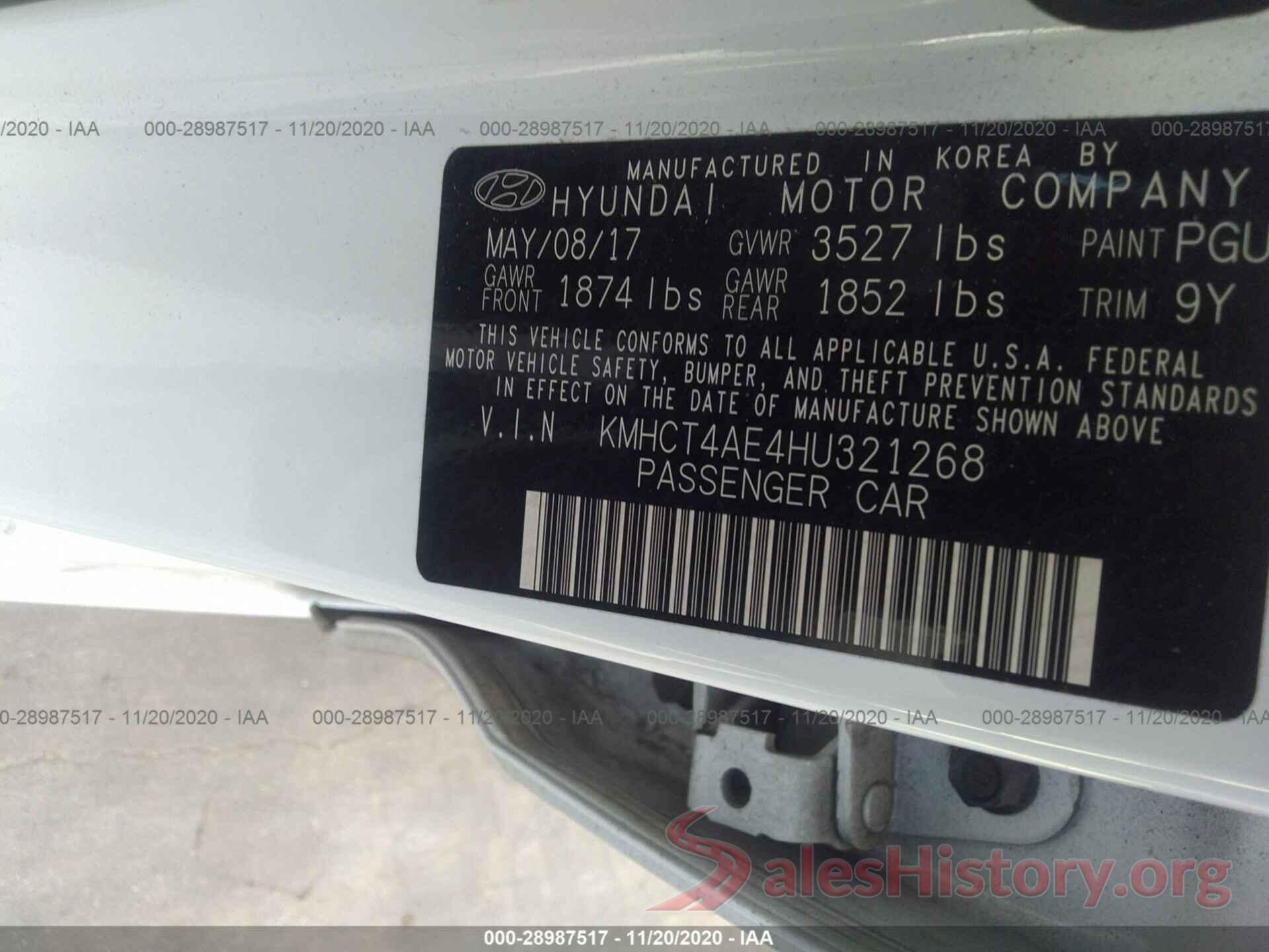 KMHCT4AE4HU321268 2017 HYUNDAI ACCENT