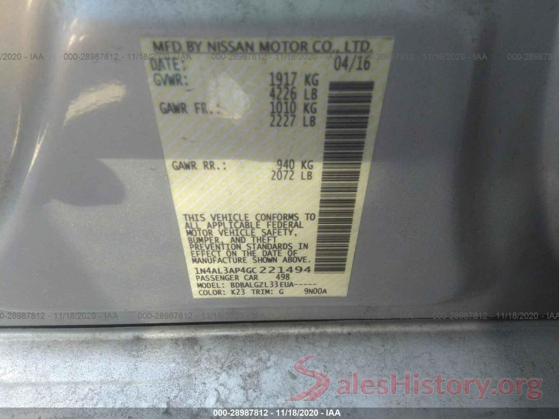 1N4AL3AP4GC221494 2016 NISSAN ALTIMA