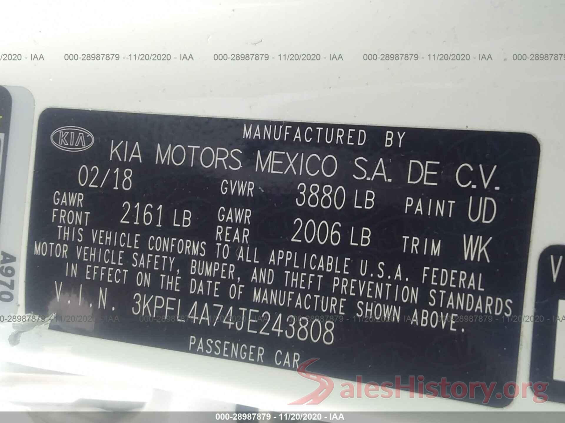 3KPFL4A74JE243808 2018 KIA FORTE