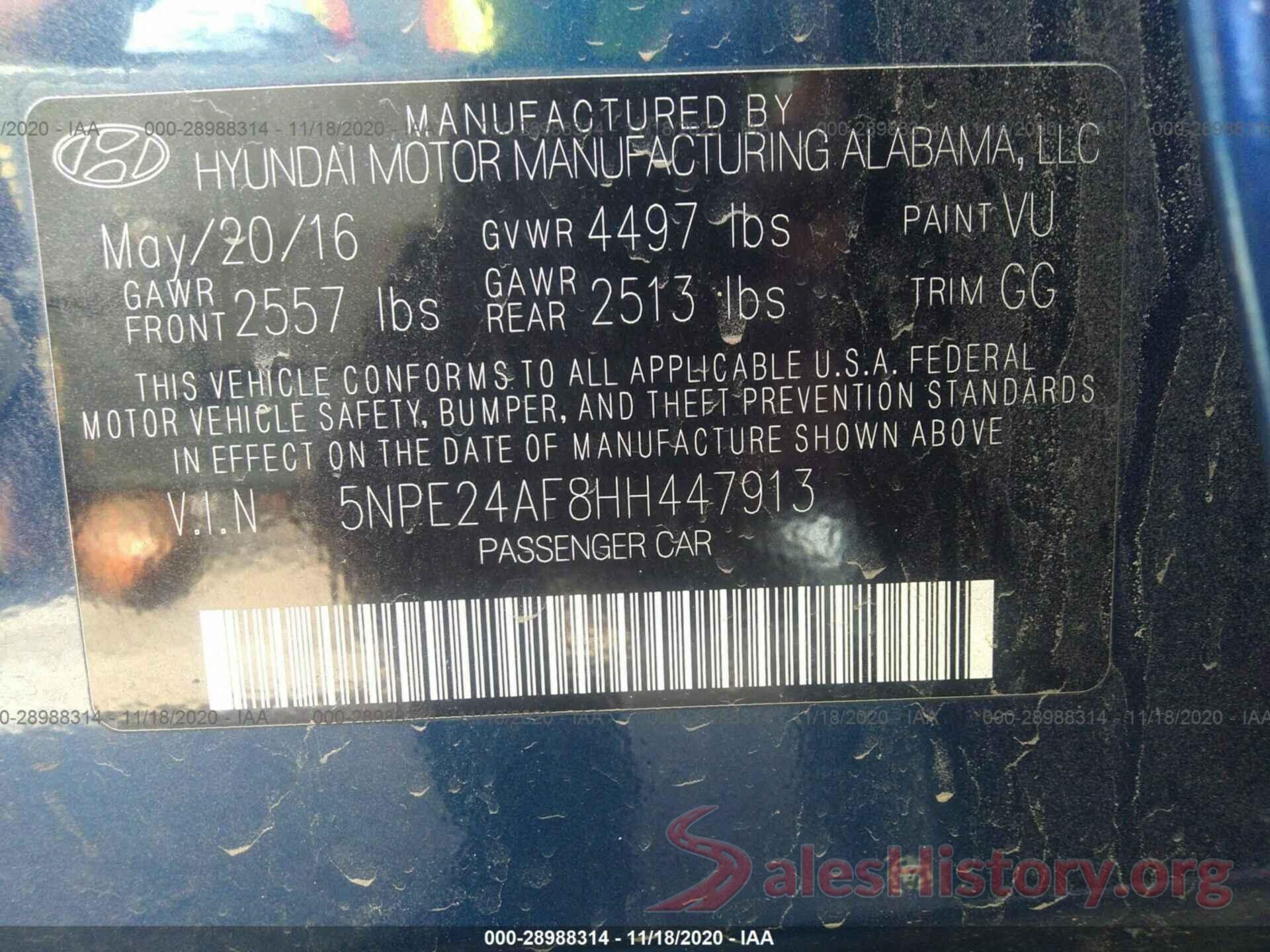 5NPE24AF8HH447913 2017 HYUNDAI SONATA