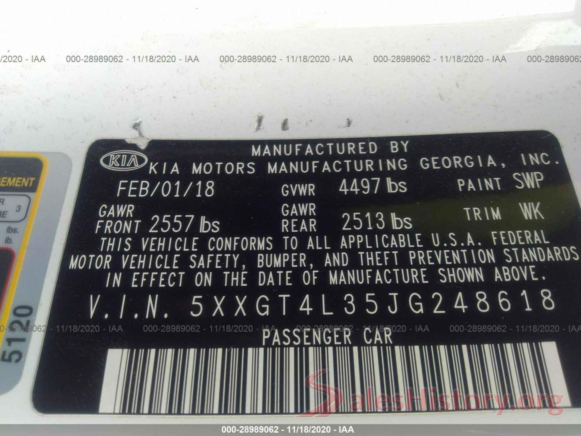 5XXGT4L35JG248618 2018 KIA OPTIMA