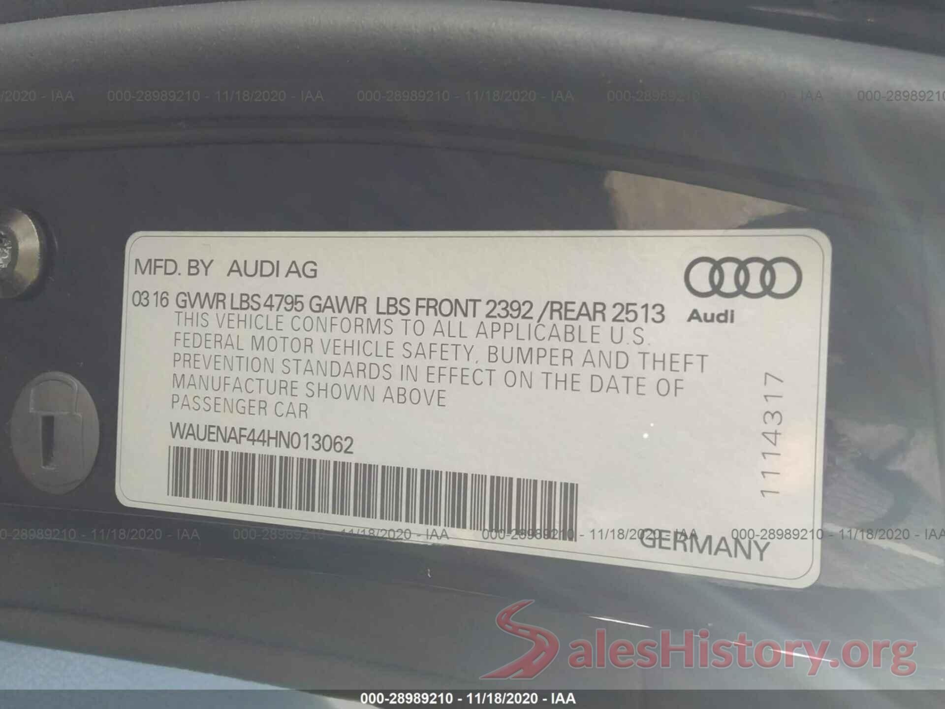 WAUENAF44HN013062 2017 AUDI A4