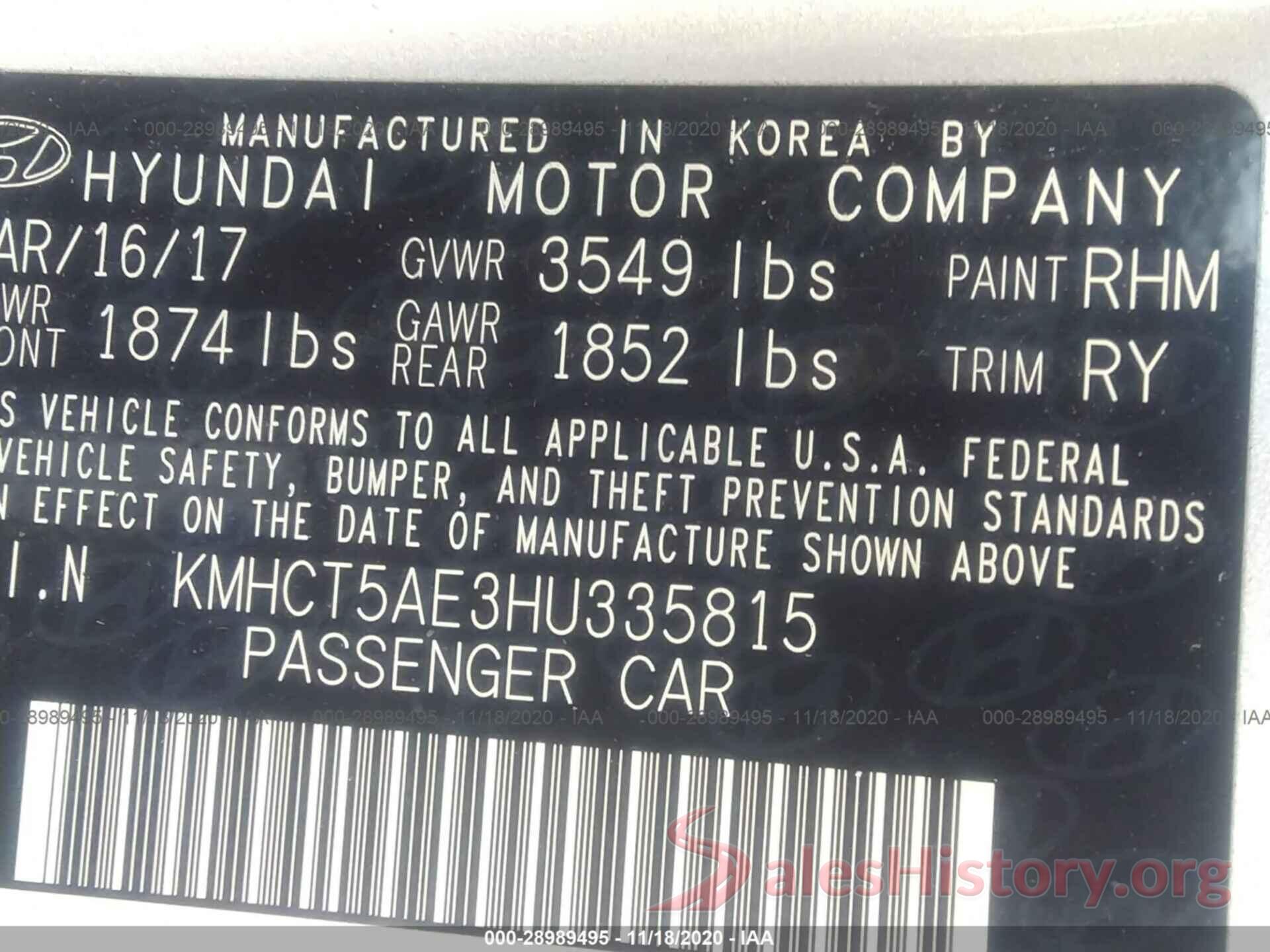 KMHCT5AE3HU335815 2017 HYUNDAI ACCENT