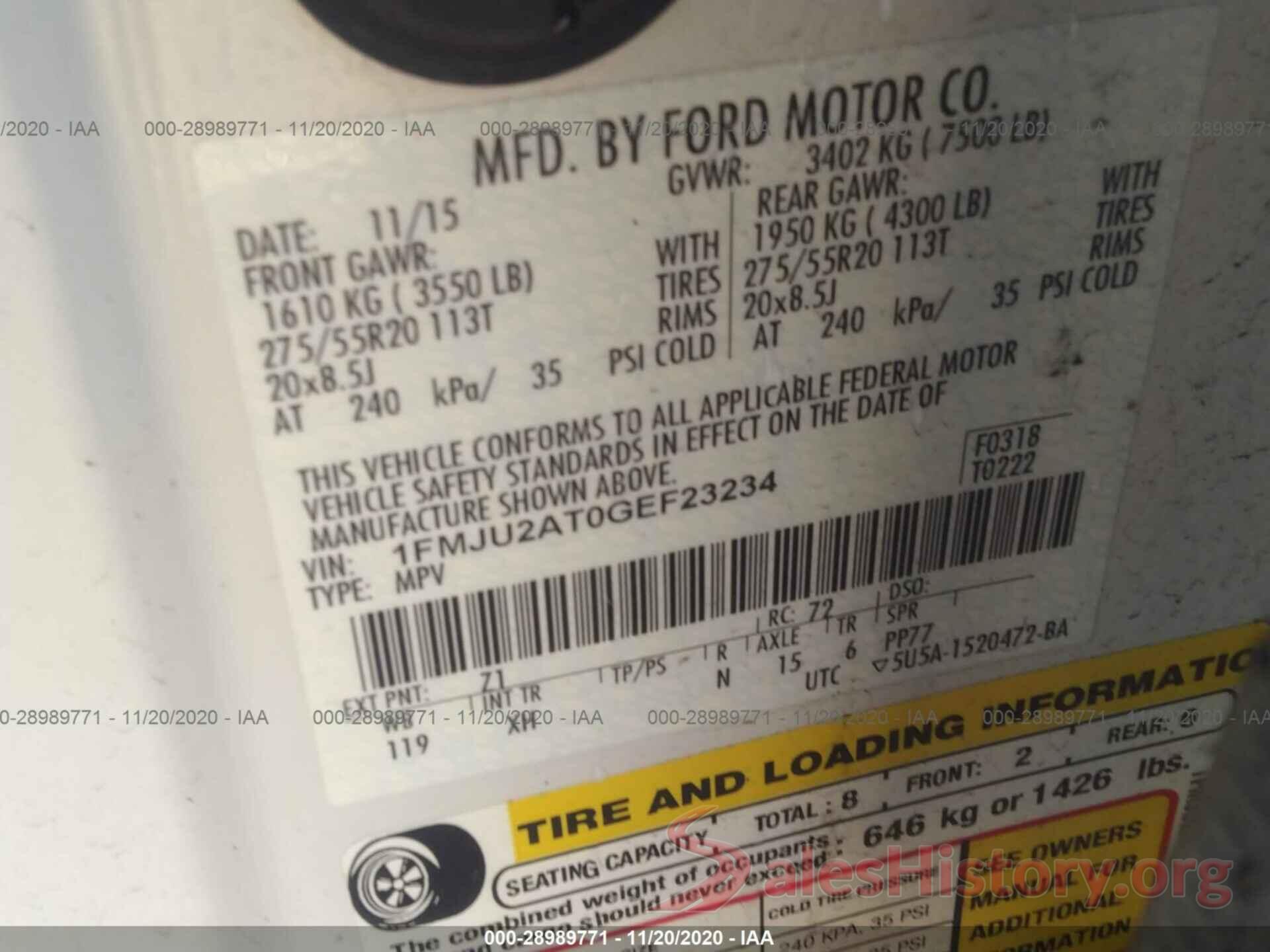 1FMJU2AT0GEF23234 2016 FORD EXPEDITION