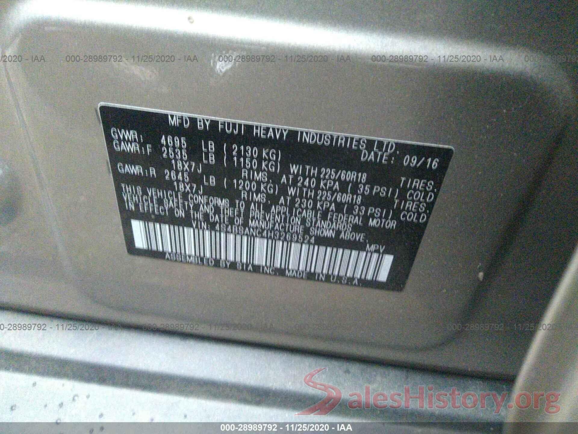 4S4BSANC4H3269524 2017 SUBARU OUTBACK