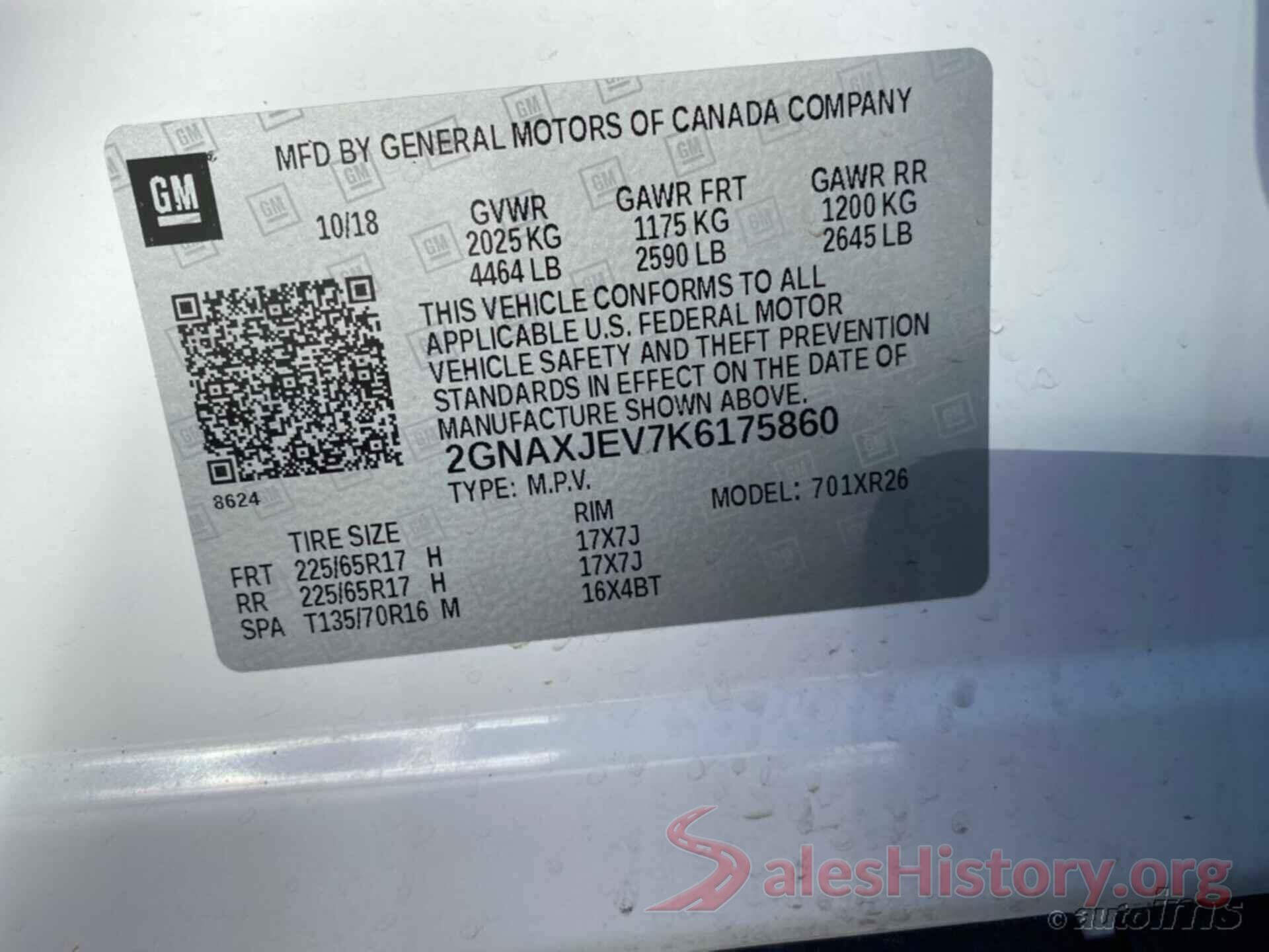 2GNAXJEV7K6175860 2019 CHEVROLET EQUINOX