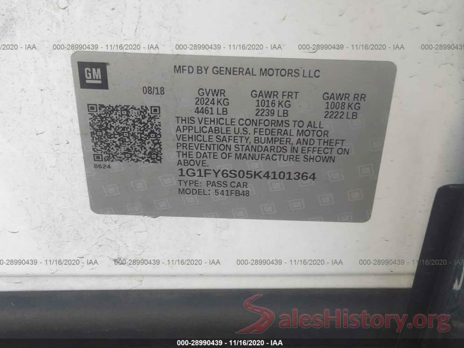 1G1FY6S05K4101364 2019 CHEVROLET BOLT EV