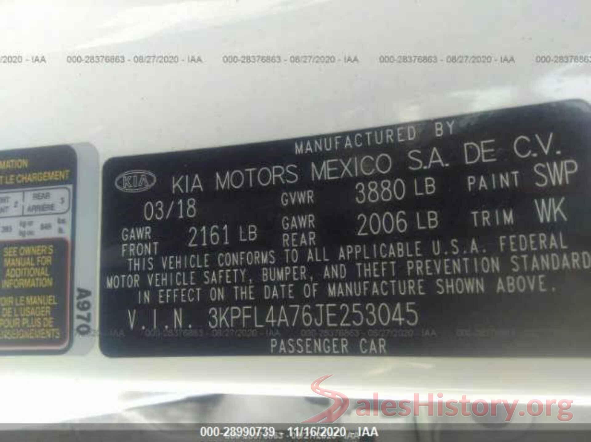 3KPFL4A76JE253045 2018 KIA FORTE