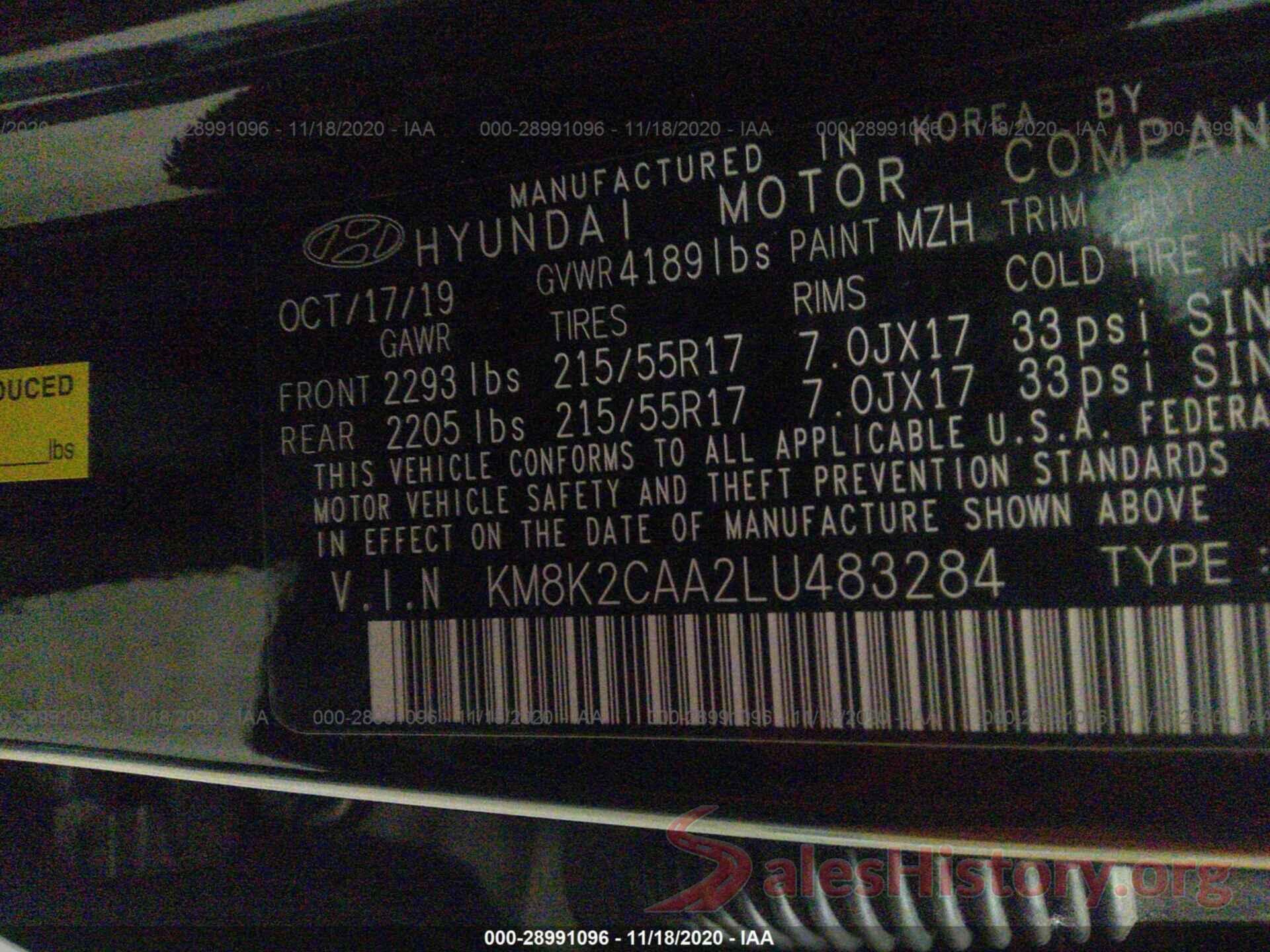 KM8K2CAA2LU483284 2020 HYUNDAI KONA