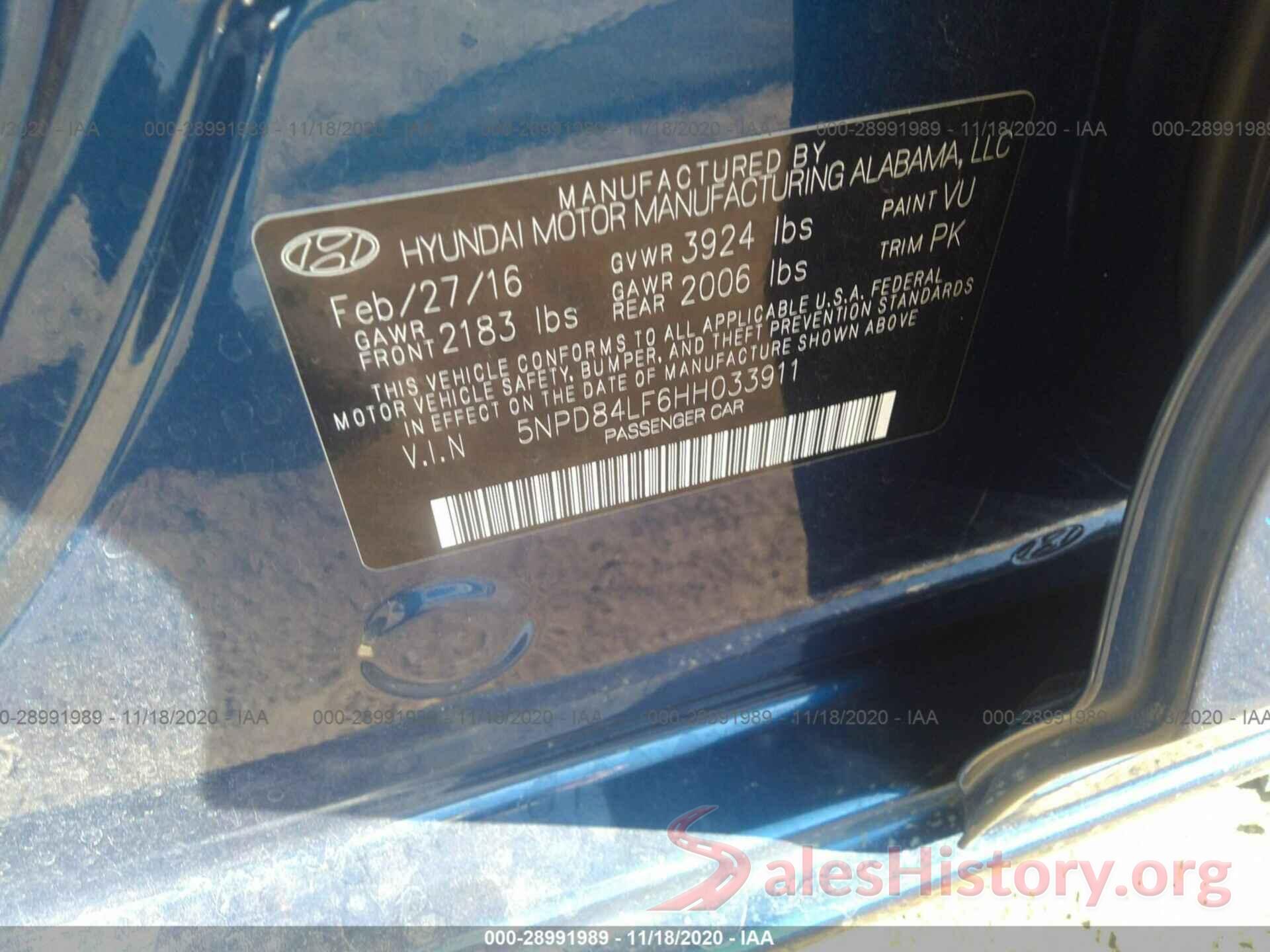 5NPD84LF6HH033911 2017 HYUNDAI ELANTRA