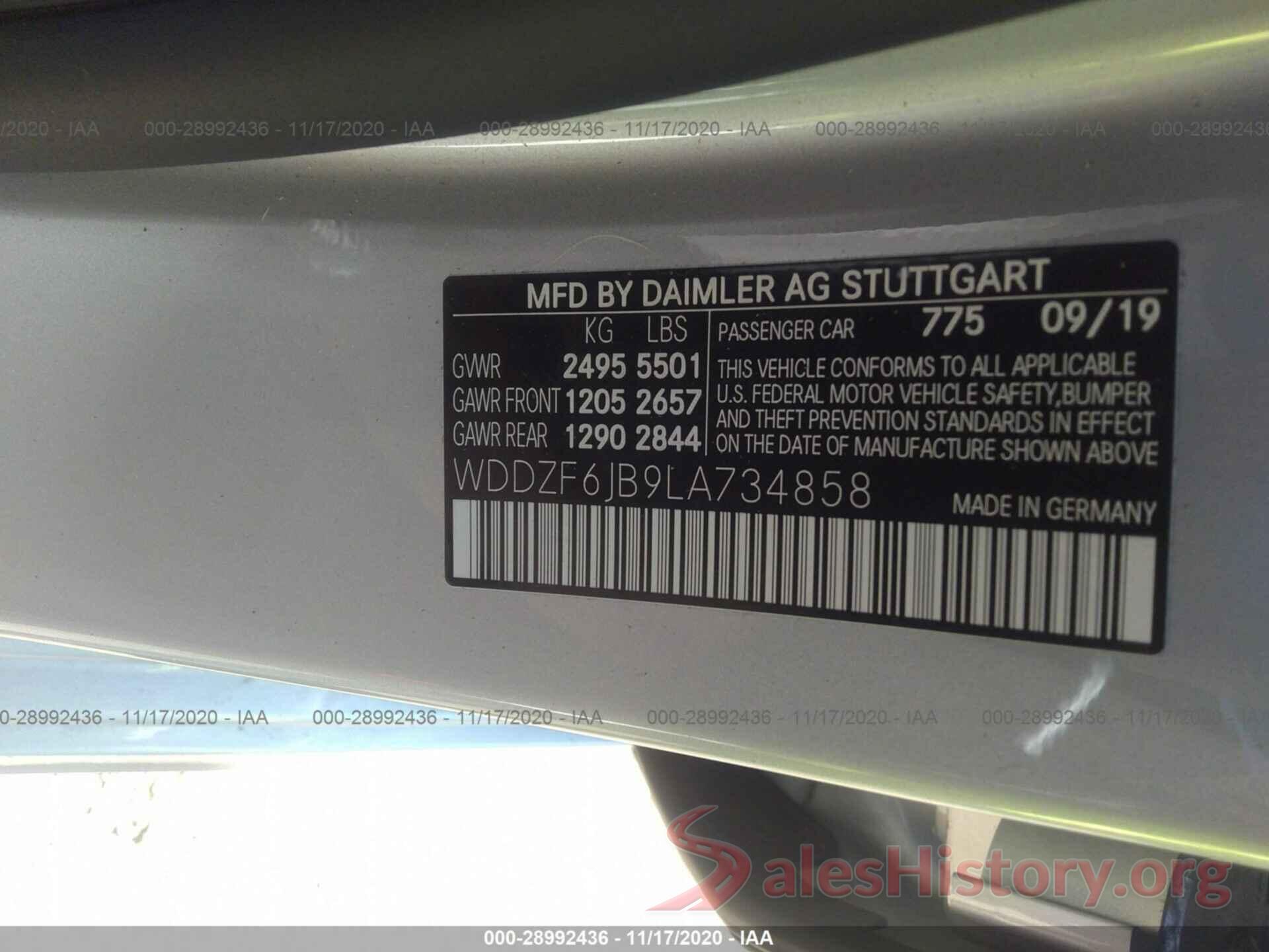 WDDZF6JB9LA734858 2020 MERCEDES-BENZ E-CLASS