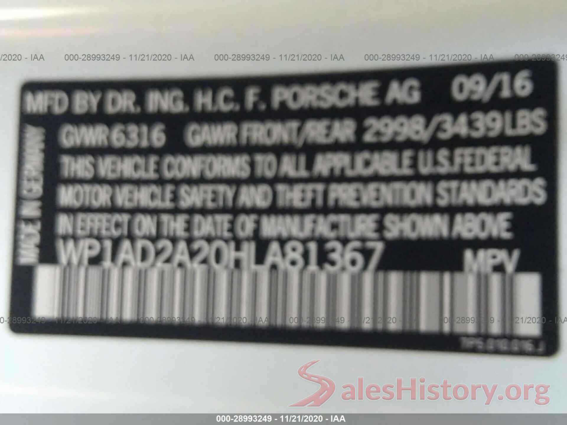 WP1AD2A20HLA81367 2017 PORSCHE CAYENNE