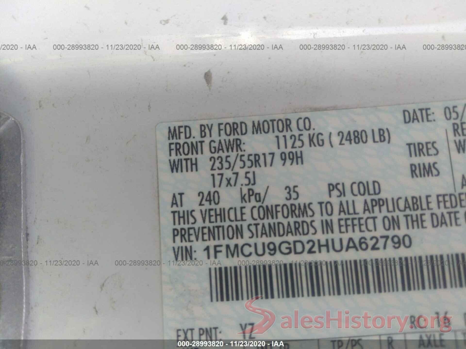 1FMCU9GD2HUA62790 2017 FORD ESCAPE