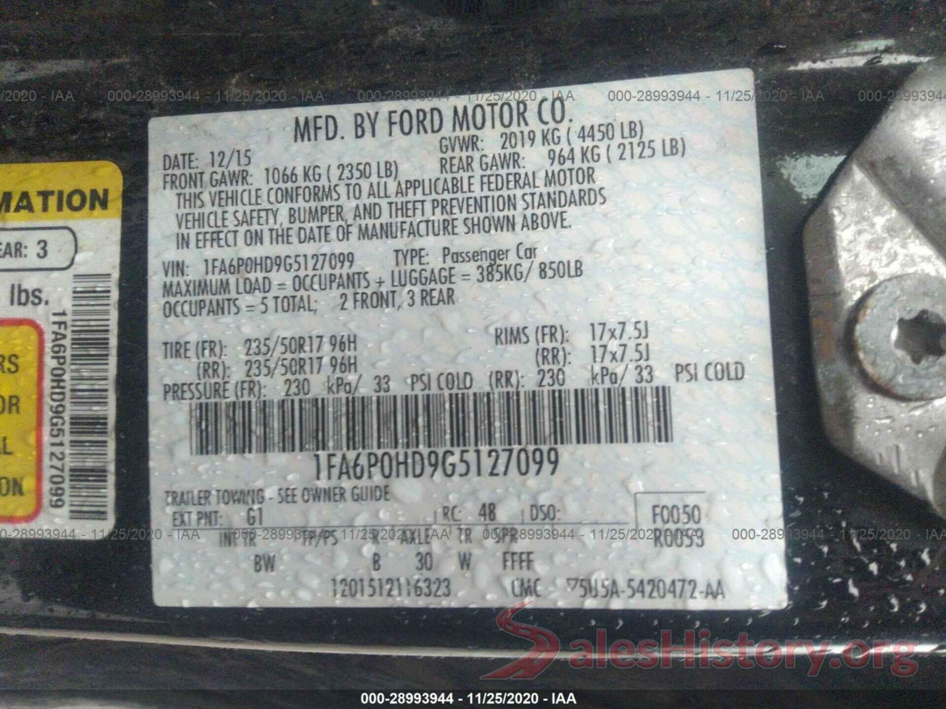 1FA6P0HD9G5127099 2016 FORD FUSION