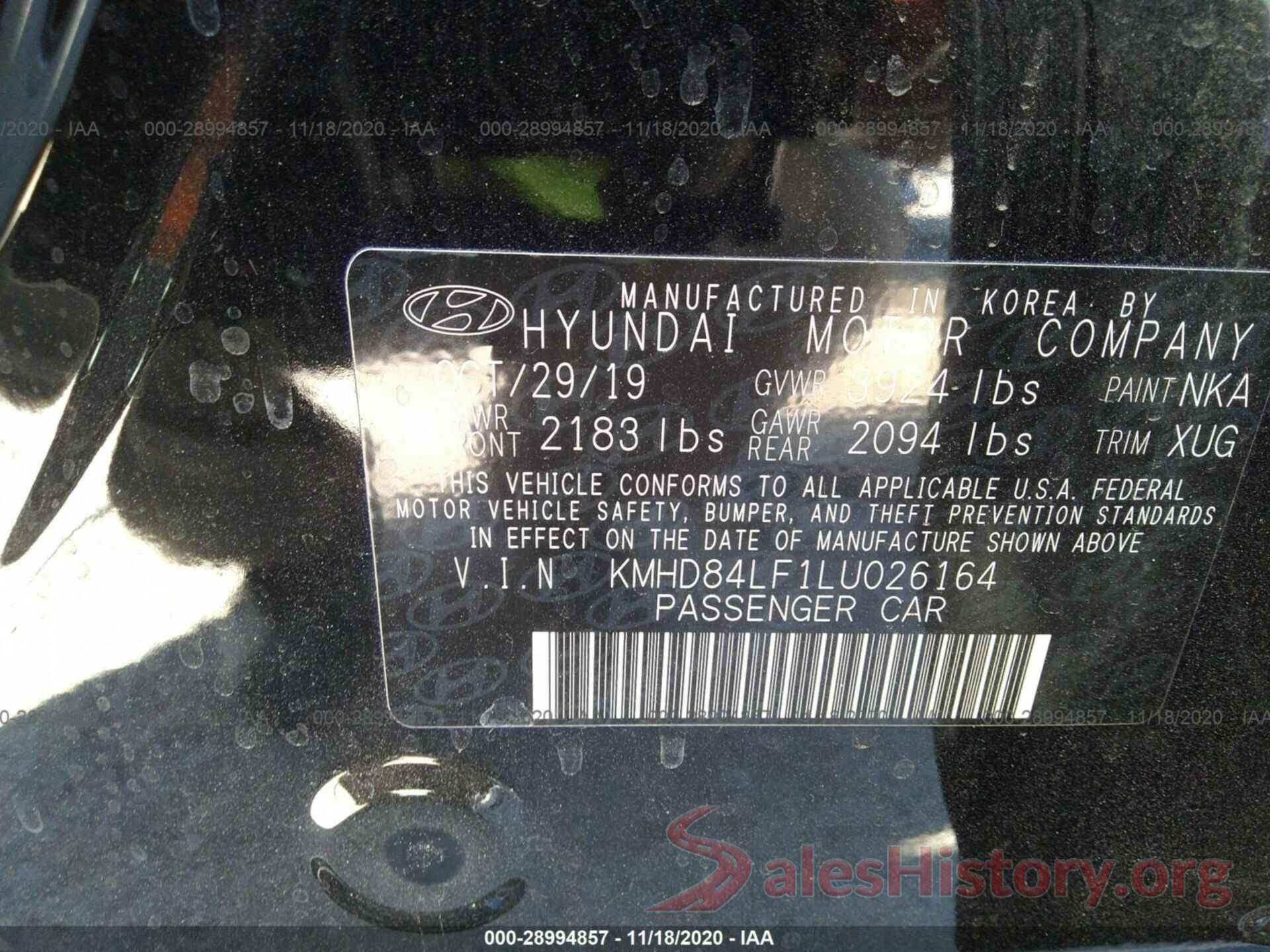 KMHD84LF1LU026164 2020 HYUNDAI ELANTRA