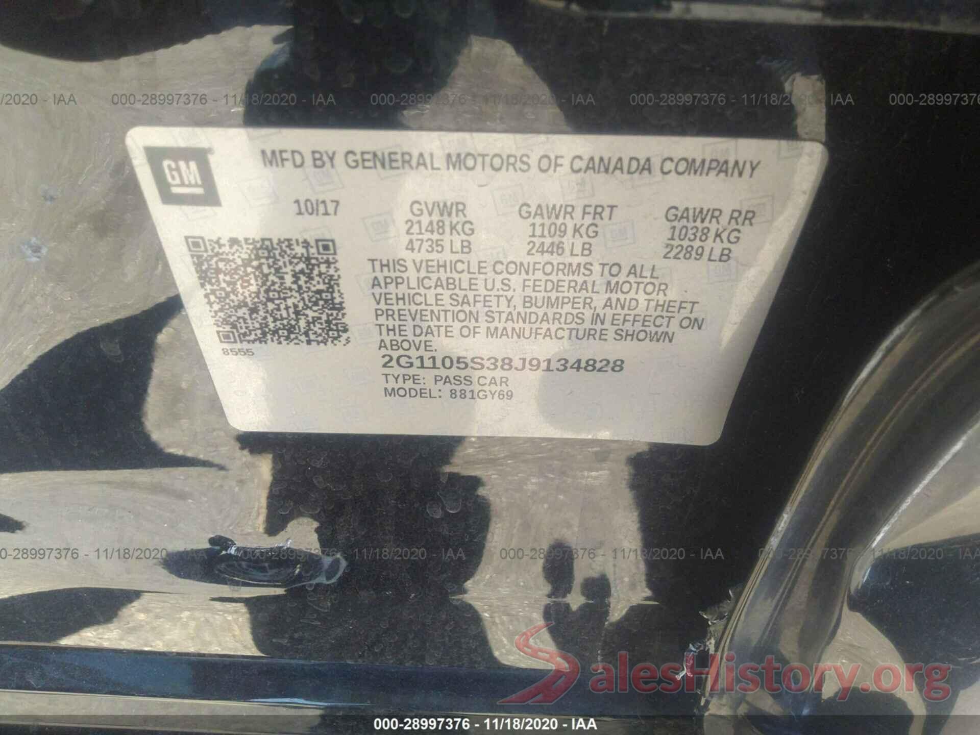 2G1105S38J9134828 2018 CHEVROLET IMPALA