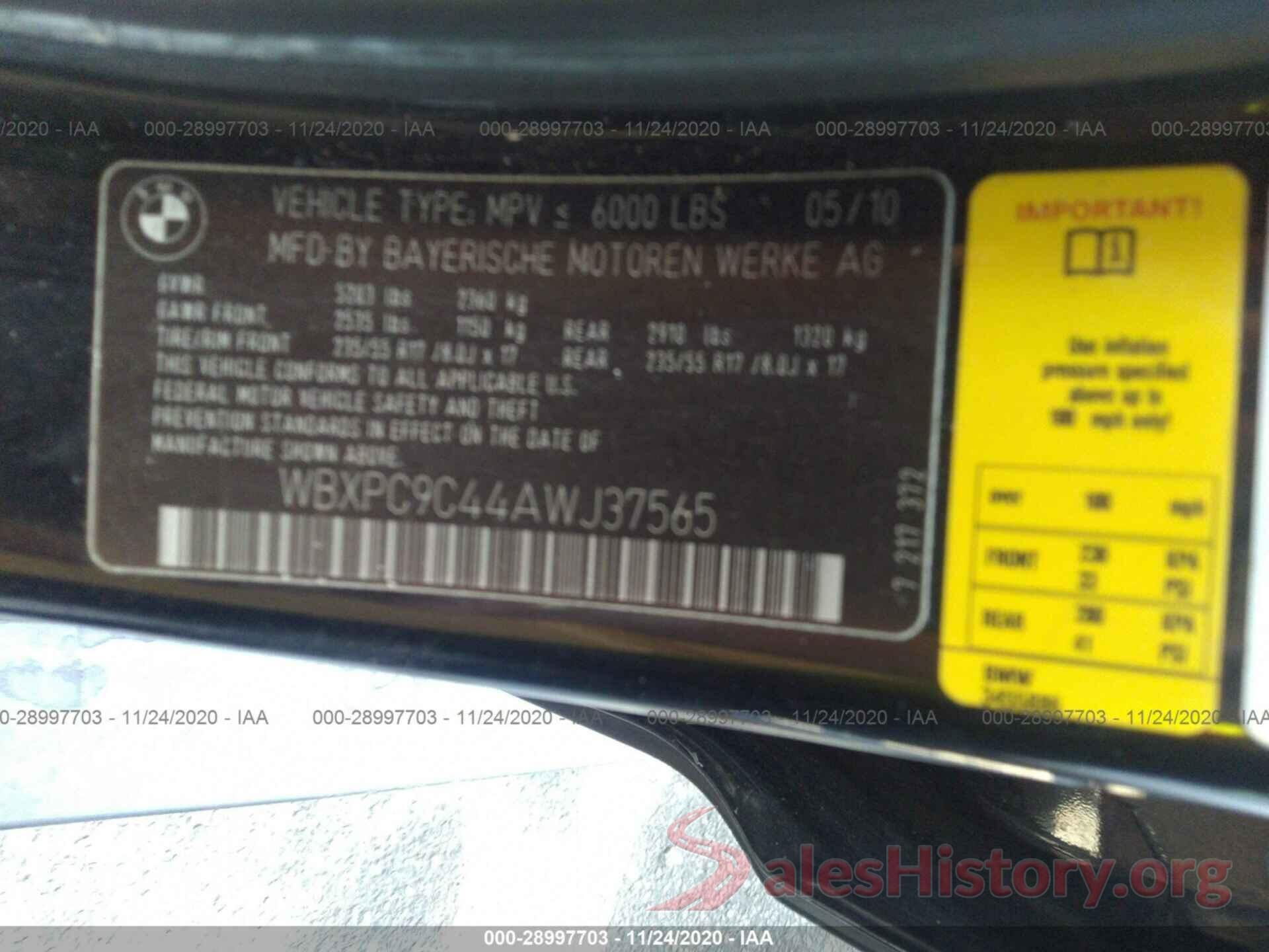 WBXPC9C44AWJ37565 2010 BMW X3