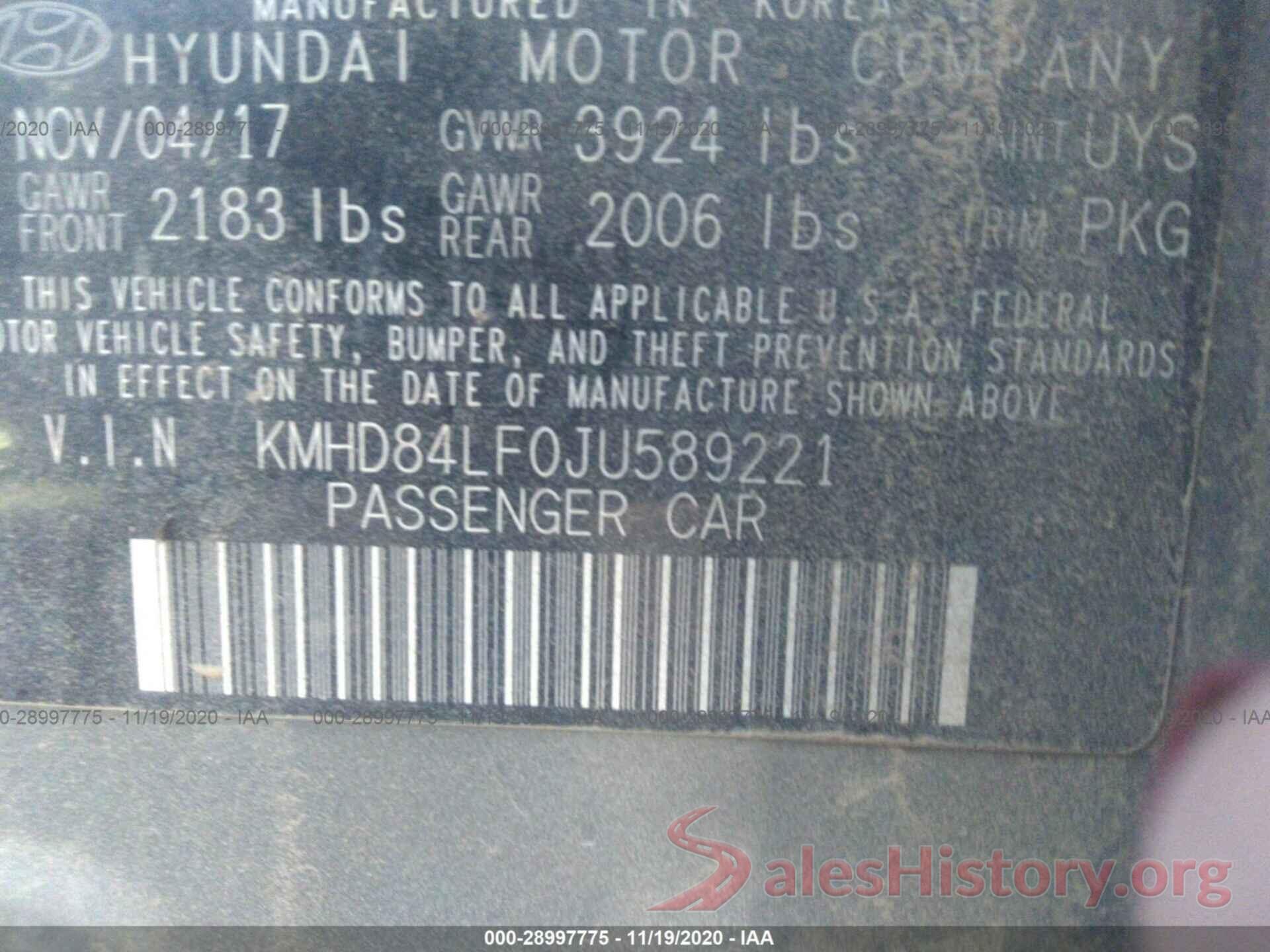 KMHD84LF0JU589221 2018 HYUNDAI ELANTRA