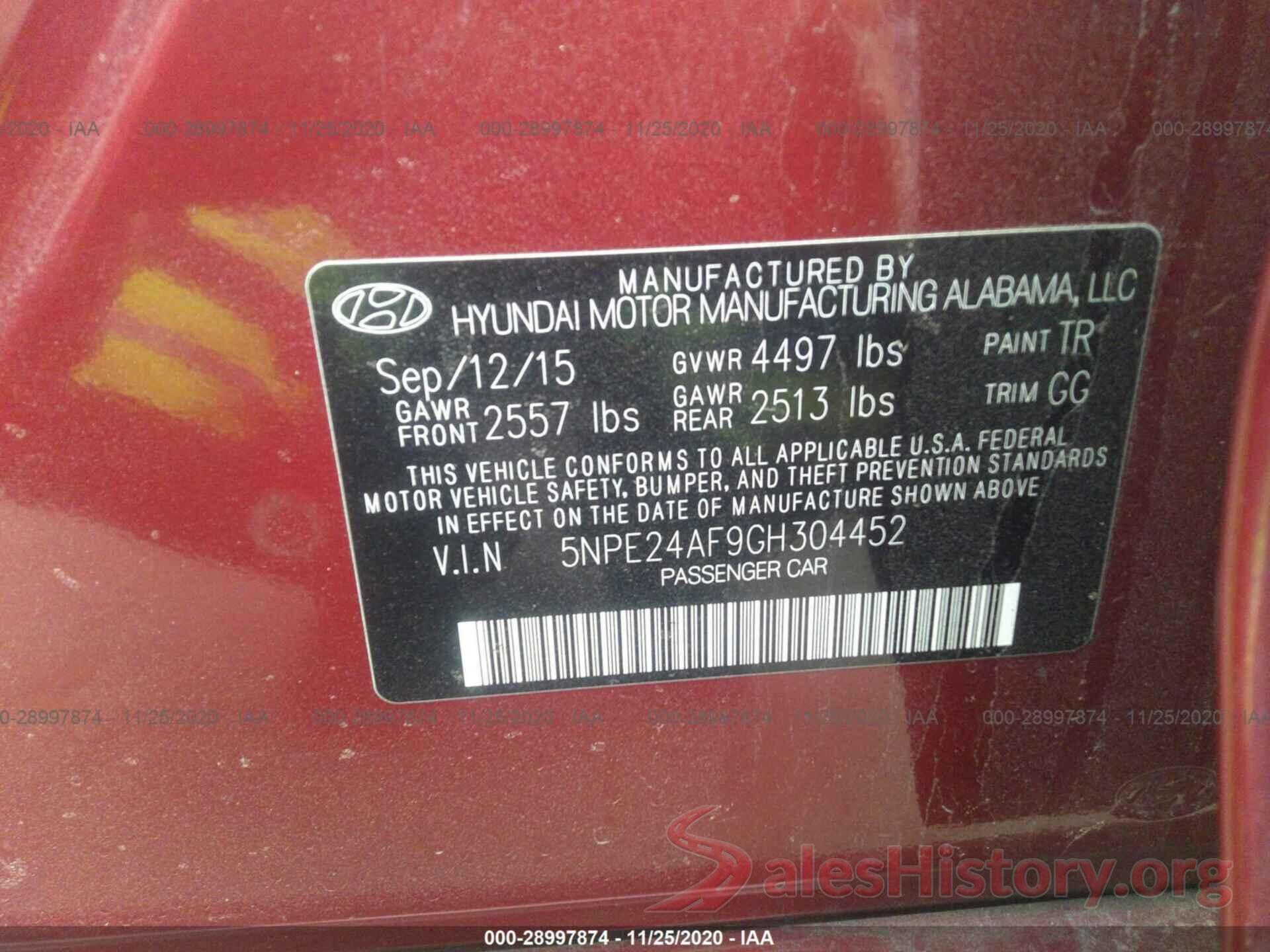 5NPE24AF9GH304452 2016 HYUNDAI SONATA